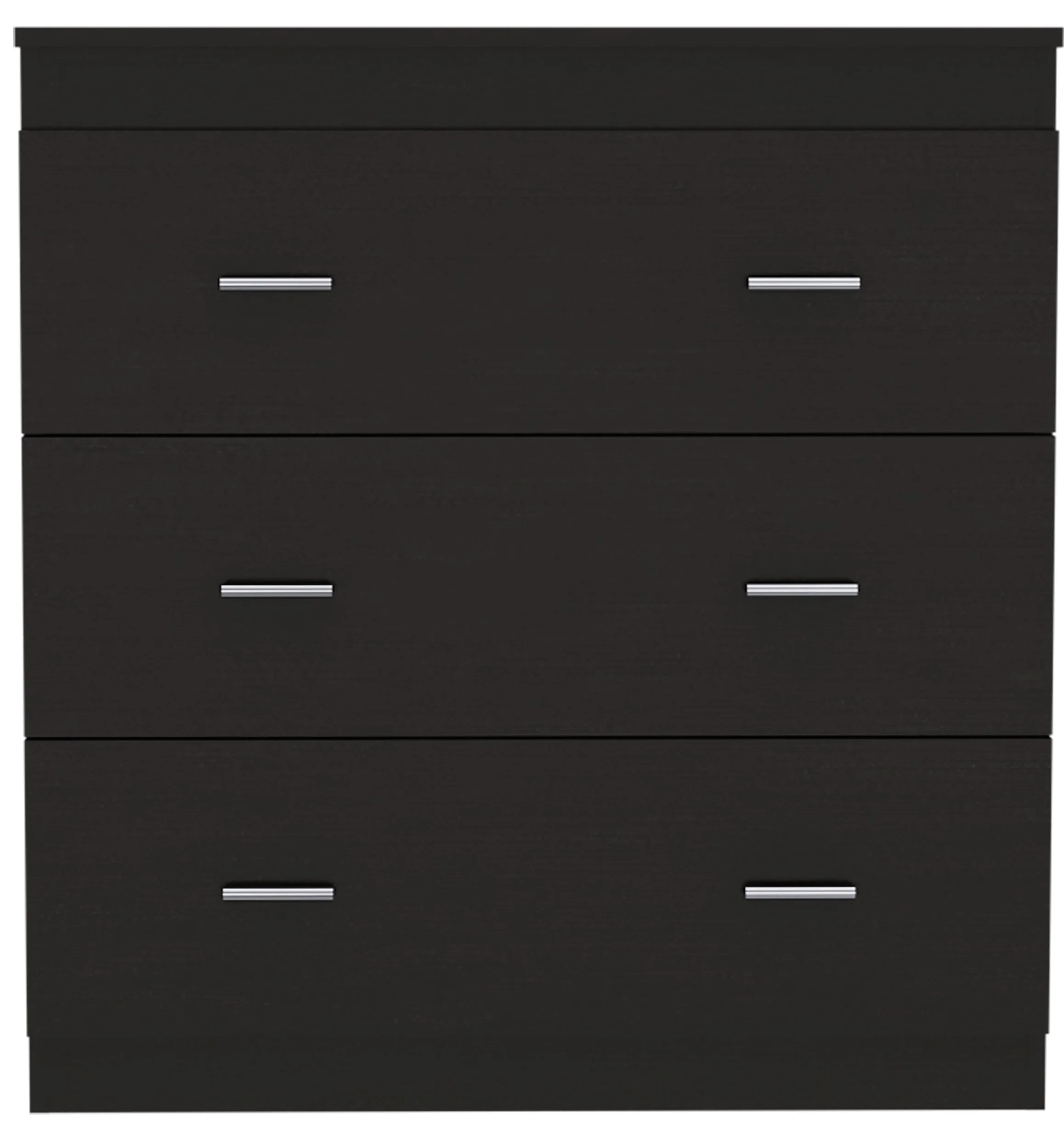 Classic Three Drawer Dresser, Superior Top, Handles -Black