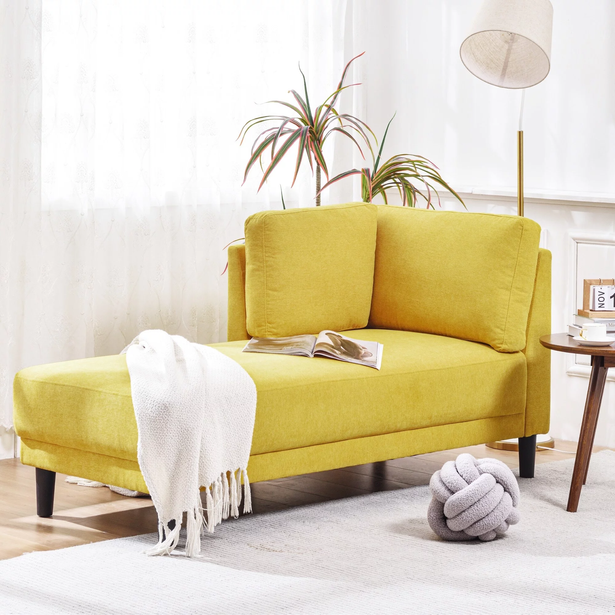 BESTCOSTY Modern Fabric Chaise Lounge Couch Yellow
