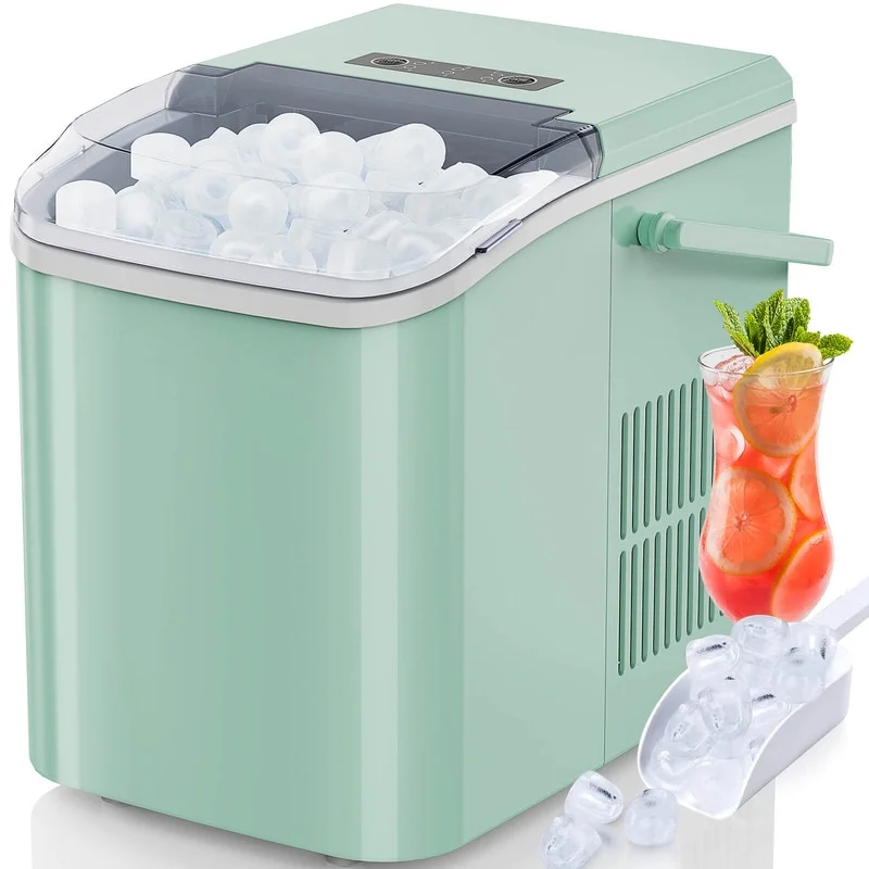 Countertop Ice Maker Machine, Portable Self-Cleaning Ice Machine with Ice Scoop (Green)