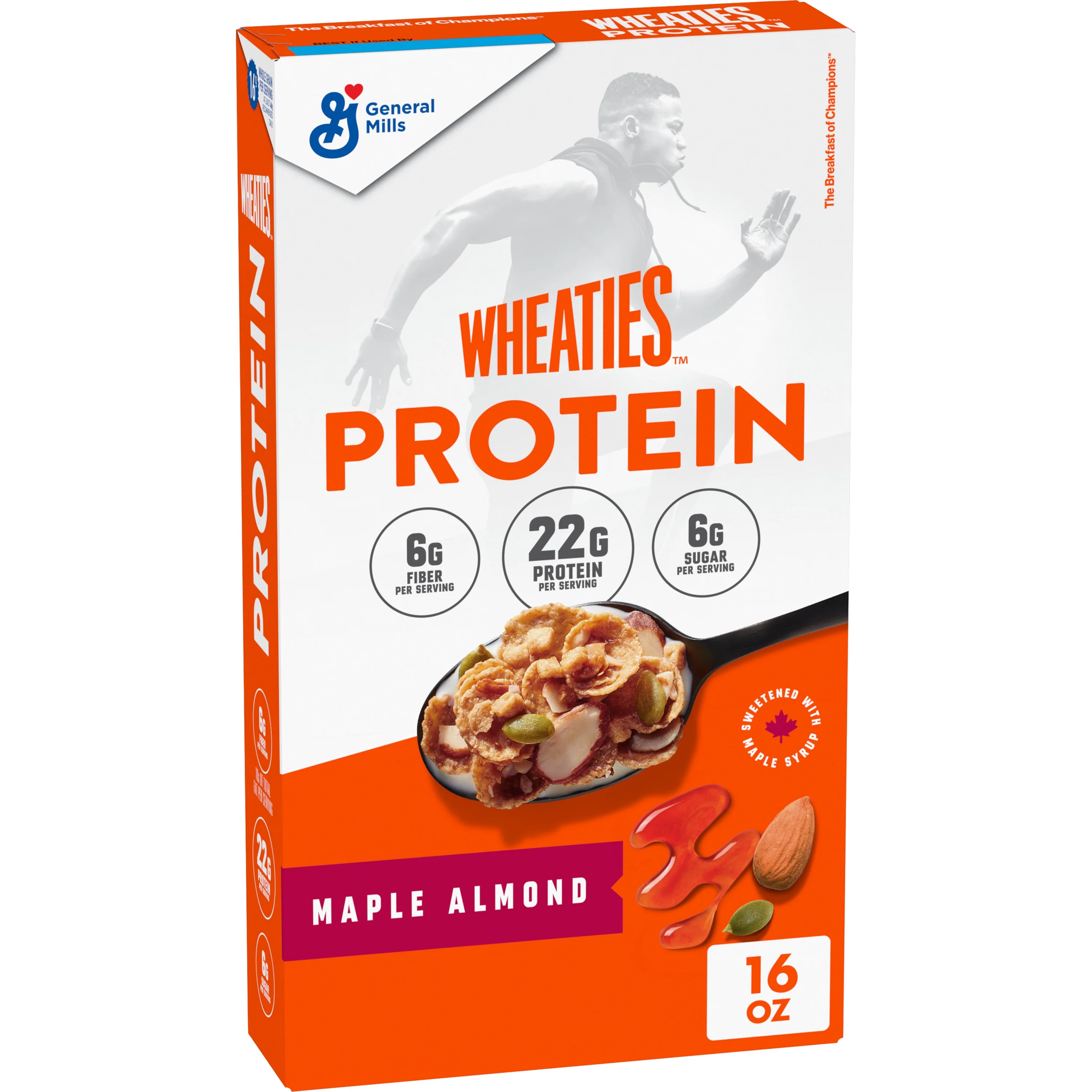 Wheaties Protein Breakfast Cereal, Maple Almond, Breakfast of Champions, 16 oz