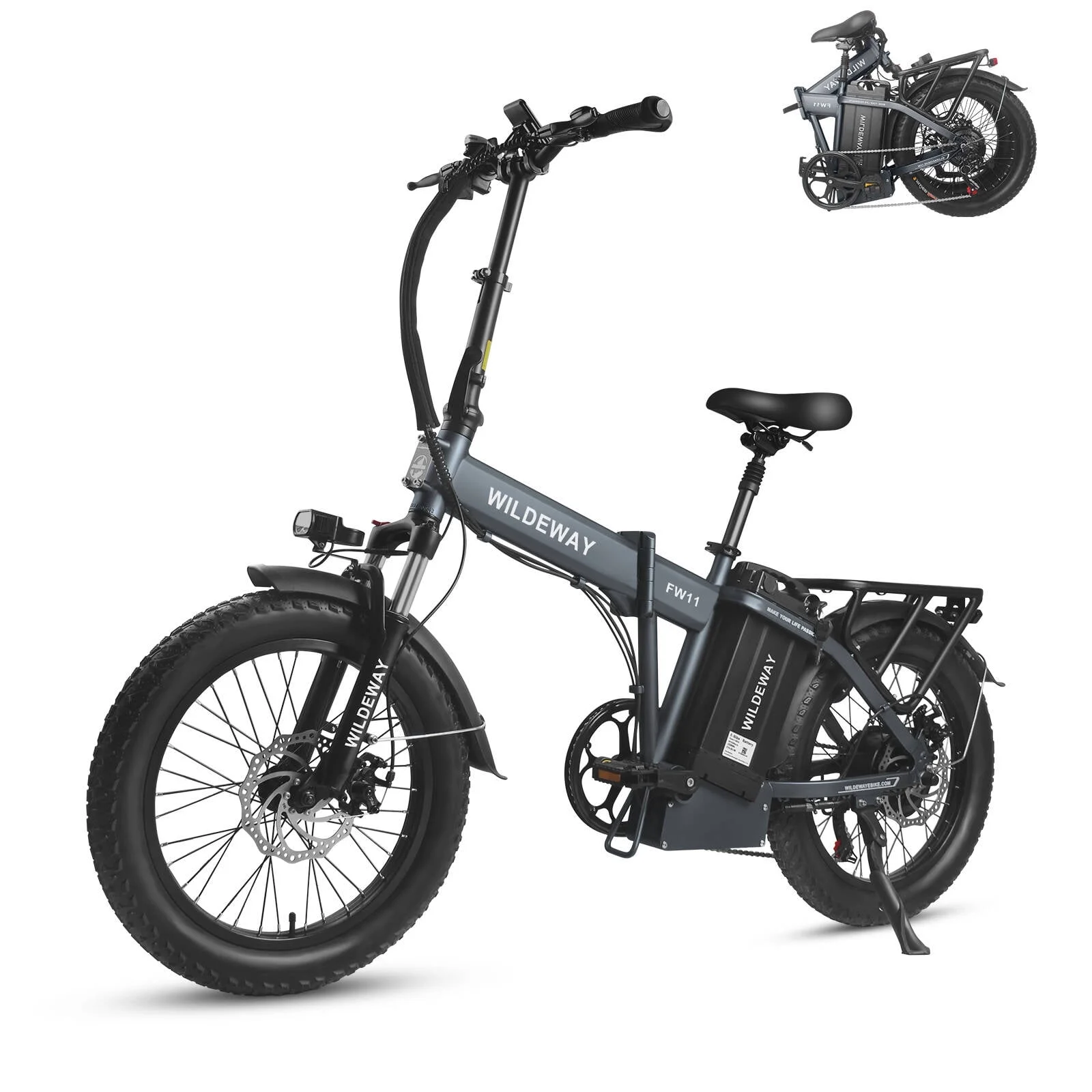 Wildeway Folding Electric Bicycle for Adults ,750w Motor,48v 32ah Removable Battery , 7 Speeds, 20×3.0 Fat Tire Snow Mountain Beach City Ebike Grey UL2849