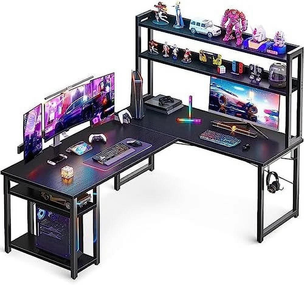 xrboomlife L Shaped Gaming Desk with Hutch Computer Desk with Shelves 59" L Shaped Desk for Home Office Corner Desk with Headphone Hook Black