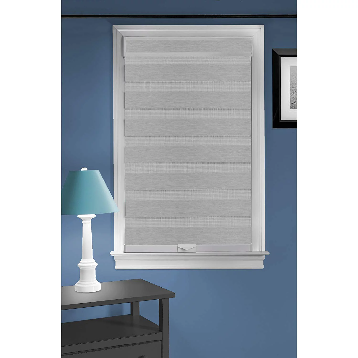 Cordless Serenity Sheer Double Layered Zebra Shade Horizontal Cordless Window Shade Blind Roller Blinds & Treatments (35x72, Grey)