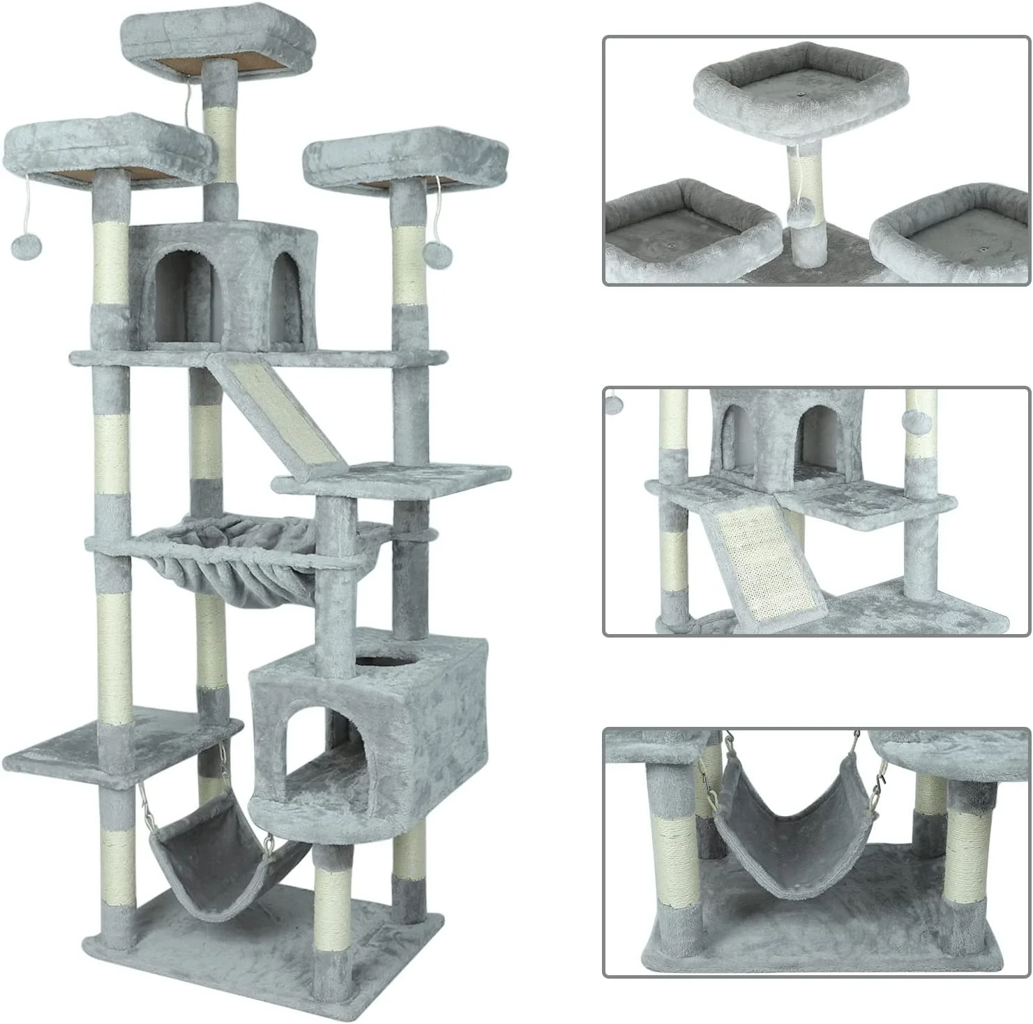 73 inches XXL Cat Tree Multi-Level Cat Tower Cat Furniture for Large Cats with Scratching Posts,Padded Plush Perch, Cozy Basket and Hammock