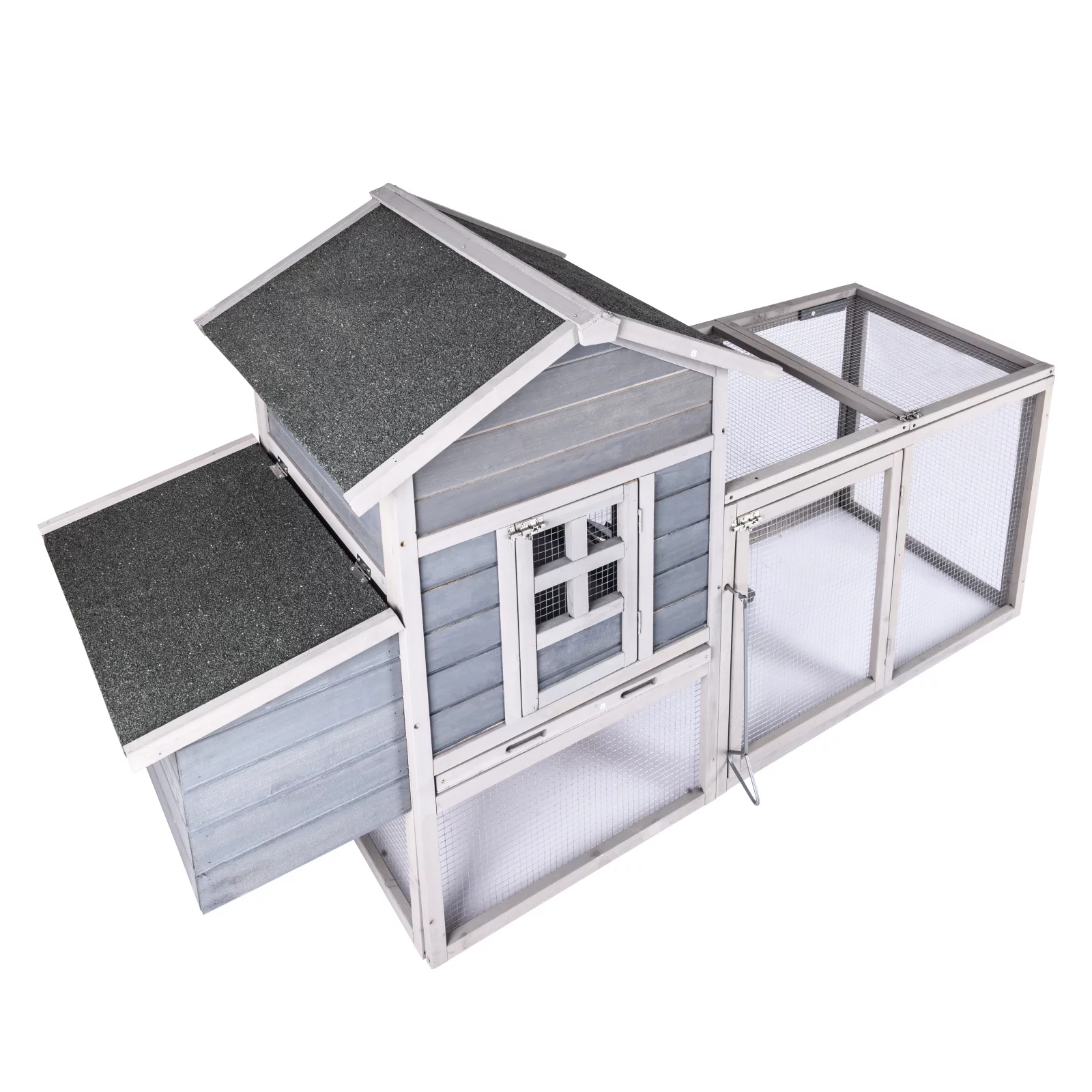 Chicken Coop for 2-4 Chcikens 80'' Wooden Rabbit Hutch Outdoor Poultry House with Chicken Run Cage, Egg Box & Waterproof Roof for Garden Backyard Gray