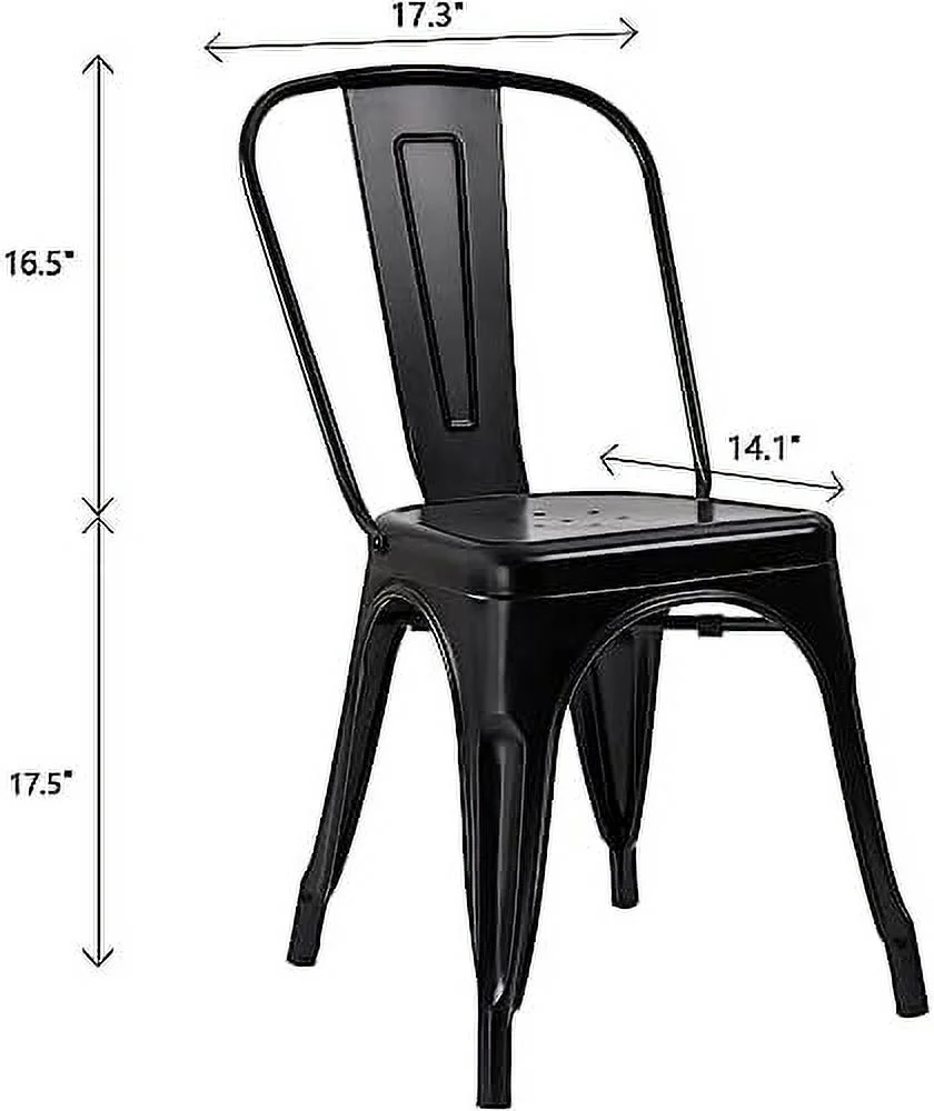 SQSFCB Metal Dining Chairs Indoor-Outdoor Use Stackable Side Chairs with Back Industrial Kitchen Classic Trattoria Chair Set of 4 (Black)