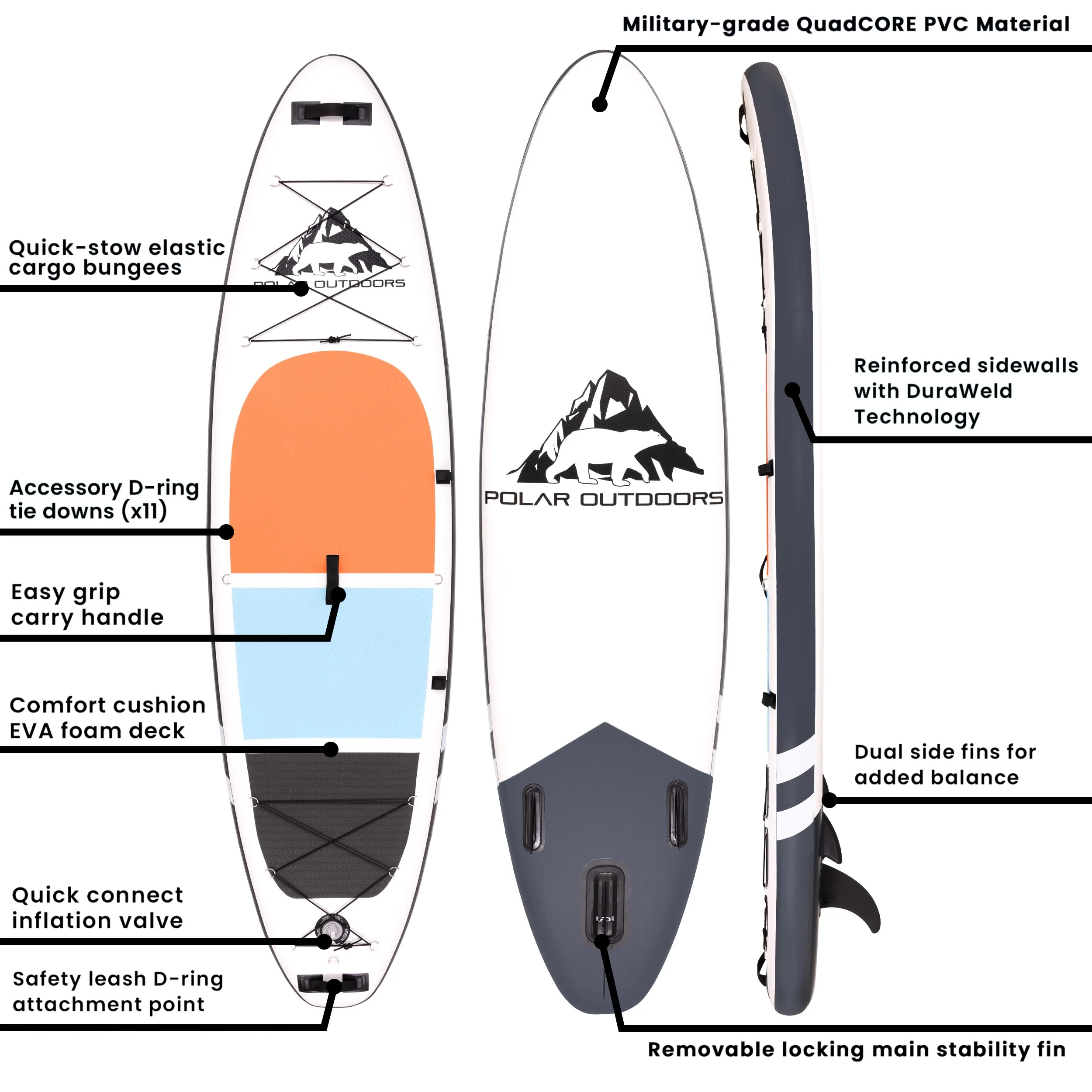 Polar Outdoors by Roc Inflatable Stand Up Paddle Board with Premium sup Accessories & Backpack, Non-Slip Deck, Waterproof Bag, Leash, Paddle and Hand Pump