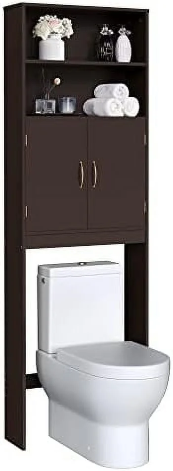 CHNKH Over The Toilet Taller Bathroom Organizer Space-Saving Cabinet with Adjustable Shelves and Double Doors 77 in H Espresso