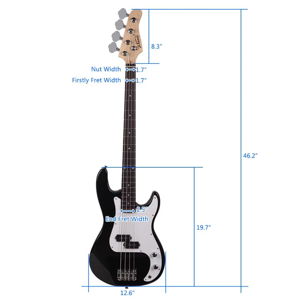 Glarry Electric 4-Strings Right Handed Bass Guitar with Cord, Wrench Tool, Guiatr Bag, Black
