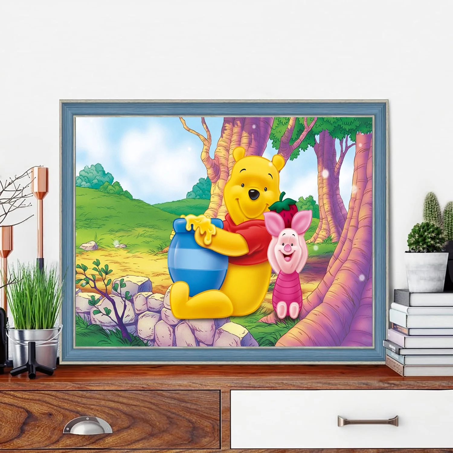 DIY 5D Diamond Painting Kit for Adult Kids Beginner, Winnie-the-Pooh Full Drill Round Diamond Embroidery Arts Painting by Number Kit for Relaxation, Home Wall Decor Gift 12x16 inch