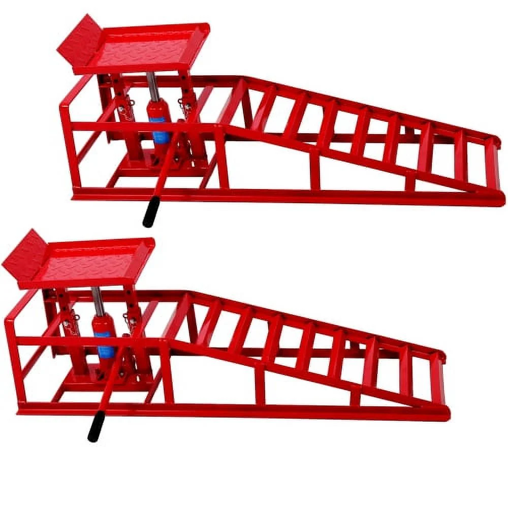 Auto Car Truck Service Ramps Lifts, Garage Car Lift Hydraulic Ramps Black 5 Ton,Automotive Hydraulic Lift Repair Frame Lift(2 Pack) red