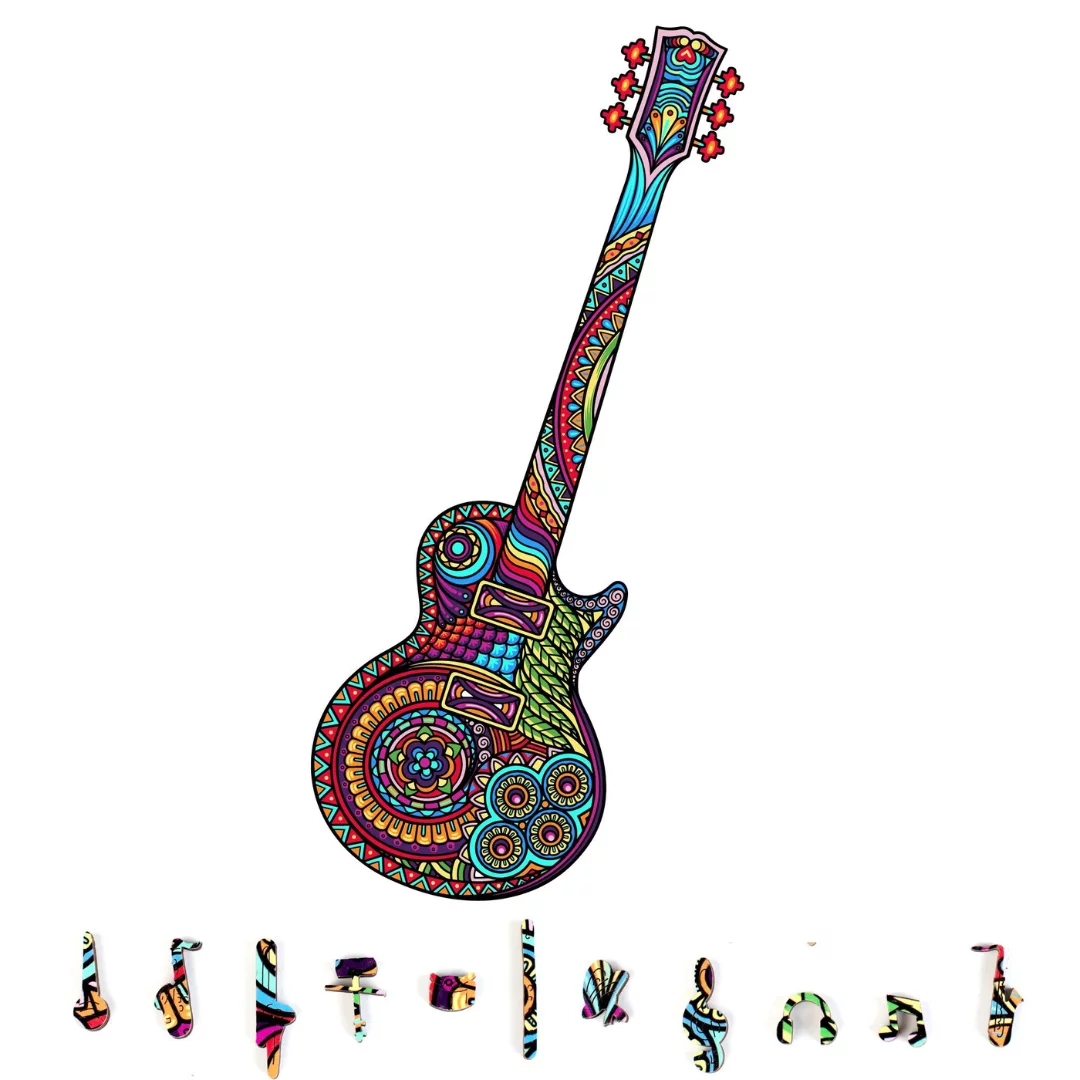 ZenChalet Large Guitar Premium Wooden Jigsaw Puzzle for Adults featuring 200 Uniquely Shaped Precision Cut Wood Pieces