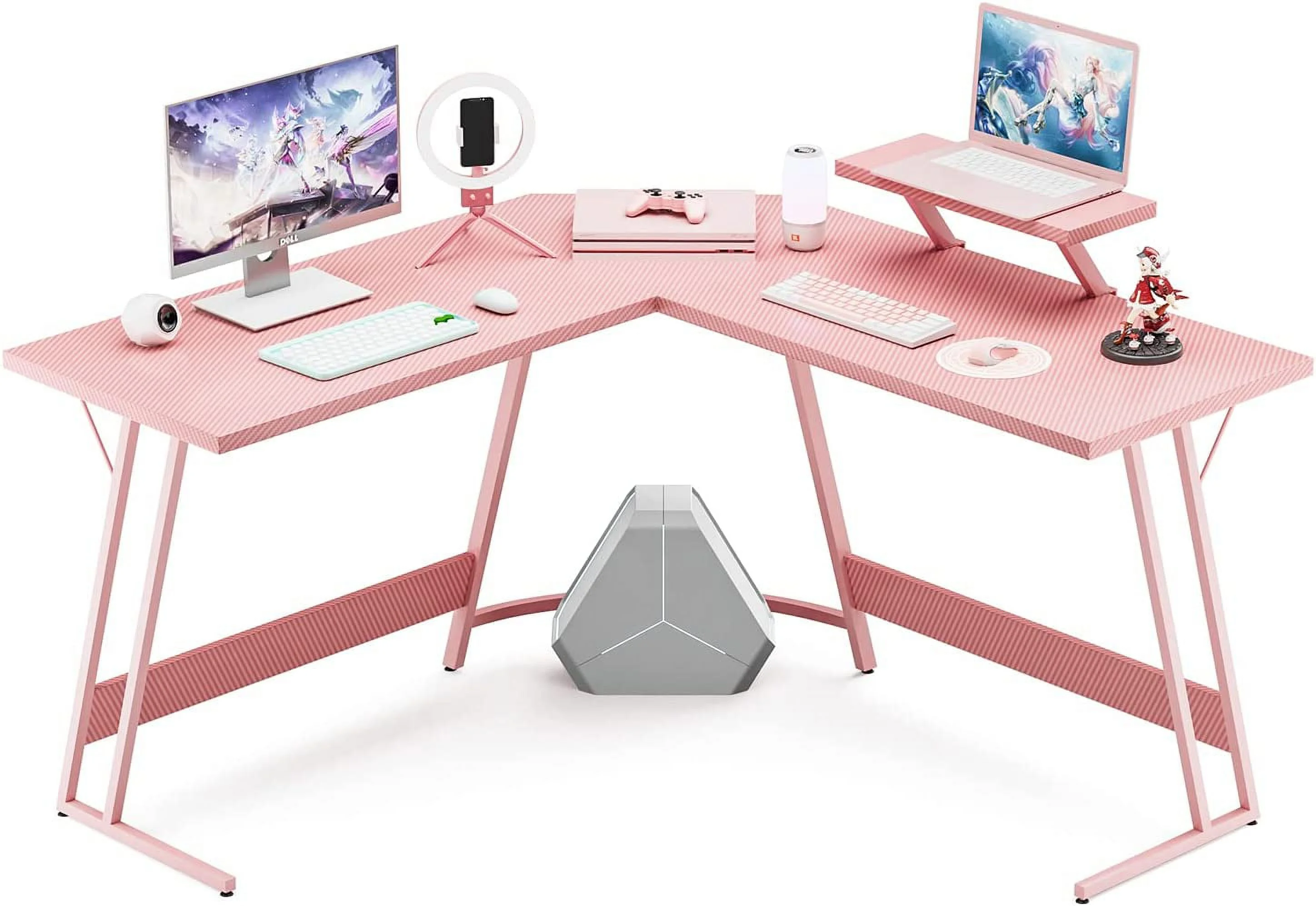 ONKER L Shaped Gaming Desk 51 Inch Computer Corner Desk, Home Pc Desk, Office Writing Workstation with Large Monitor Stand, Space Saving Table (Pink)