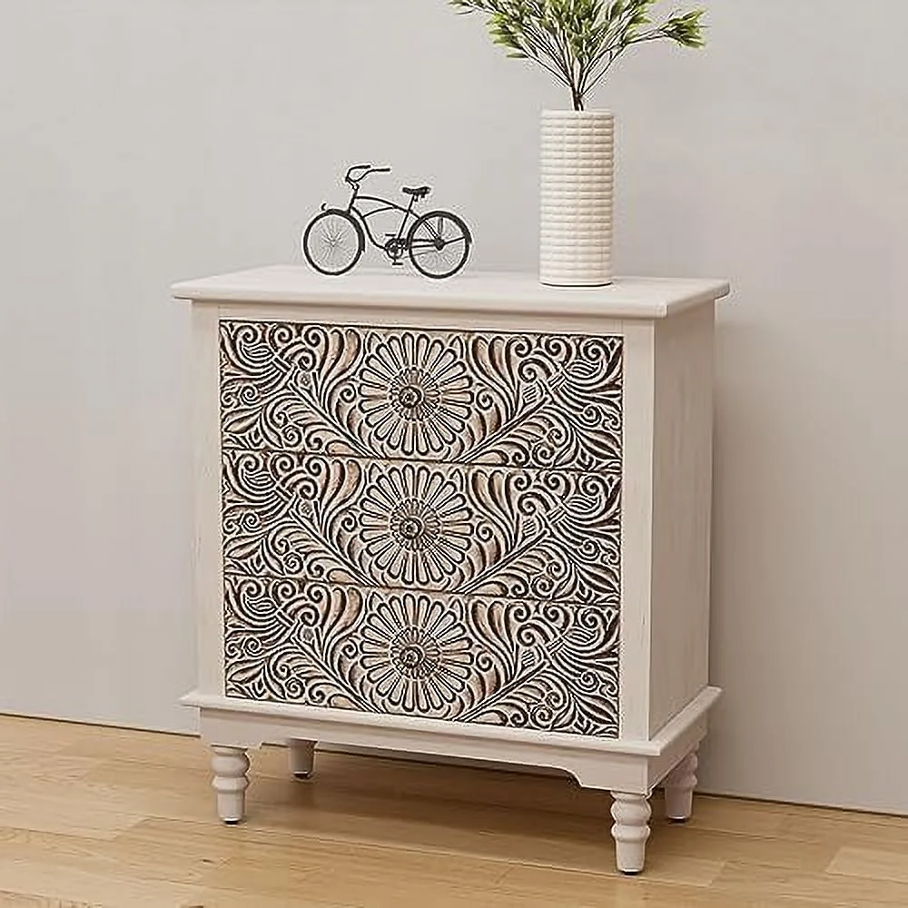 GVJMTKP Mid-Century Nightstand w Striped Pattern Modern Bedside End Table Night Stand with Drawer Wood Accent Table for Living Room Bedroom Brown