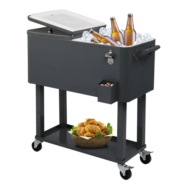 80 Quart Rolling Ice Chest Cooler Cart,Patio Backyard Party Drink Beverage Bar Stand Up Cooler Trolley with Ice Scoop
