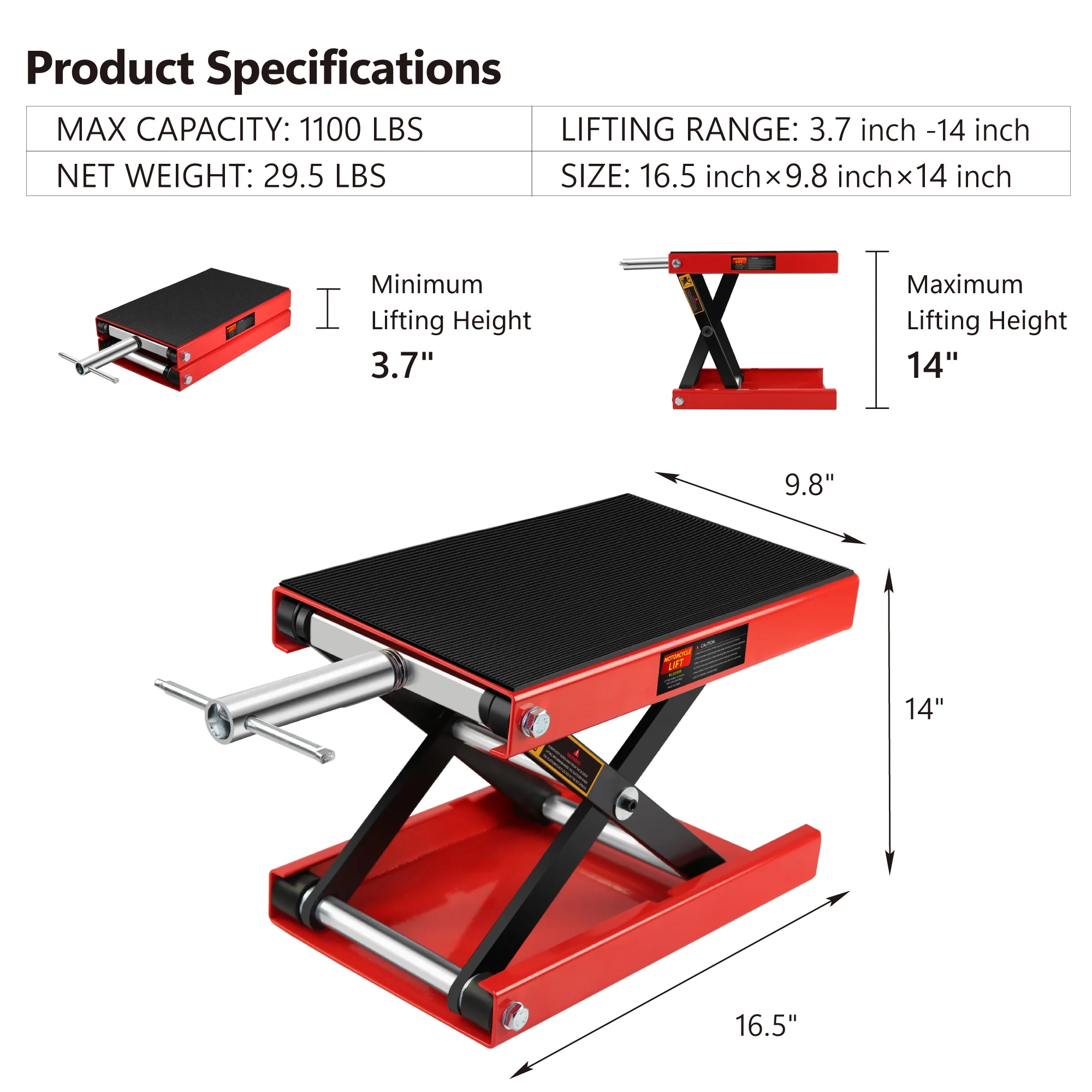 Motorcycle Lift Scissor Jack Steel Wide Deck Hoist Crank Center Stand 1100 LBS Capacity for Motorcycles, ATVs, Dirt Bikes