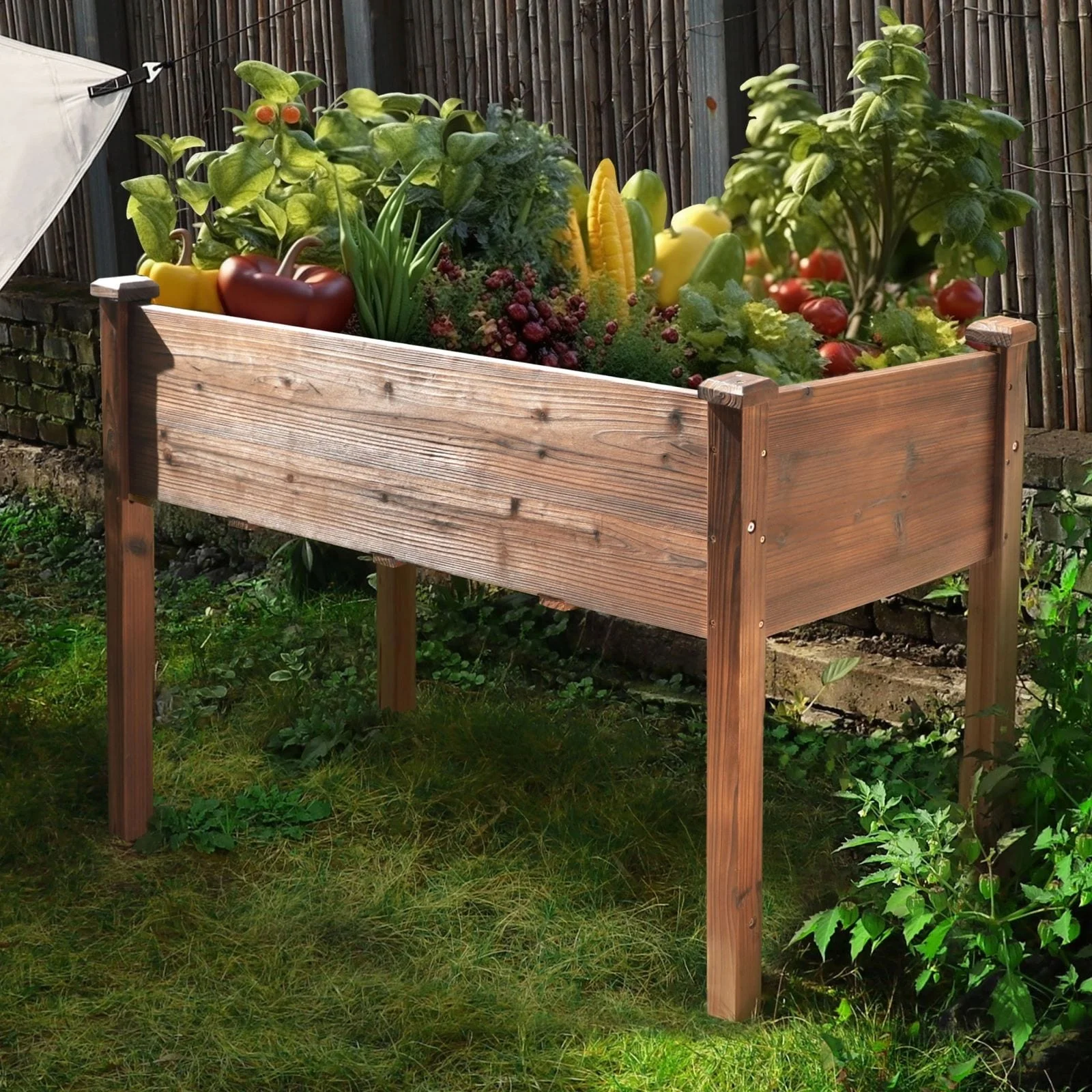 VEIKOUS Raised Garden Bed Elevated Planter Box with Drainage Holes - 46.8''W x 22.4''D x 30.3''H Rustic