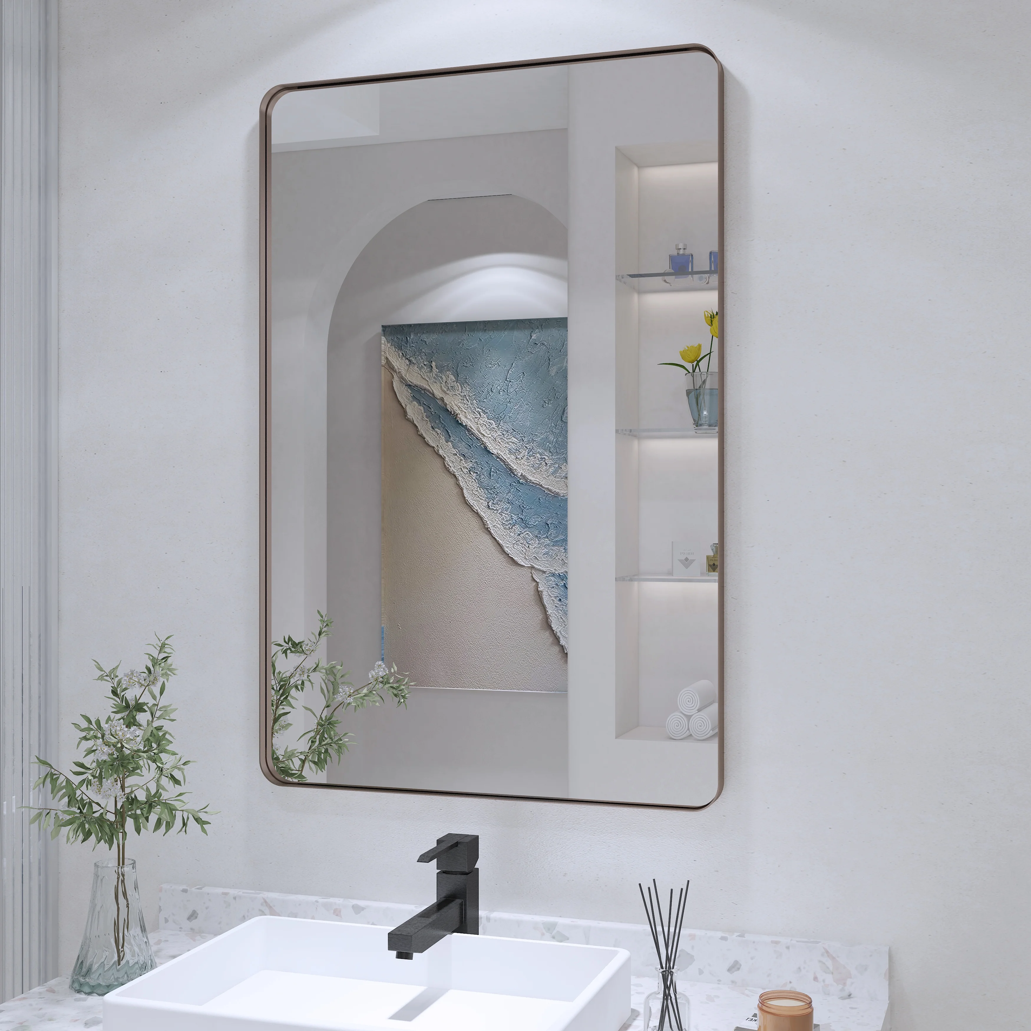 36 in. W x 24 in. H Rectangular Framed Wall Mounted Bathroom Vanity Mirror in Brushed Nickel