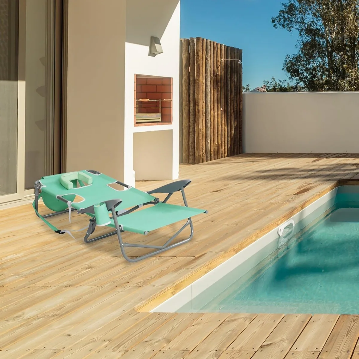 On Your Back Backpack Beach Chair with Face Hole - Adjustable, Portable Lounge Chair with Cup Holder, Face Opening - Heavy Duty, Lay Flat Tanning Chair for Face Down Reading For Adults (Teal)