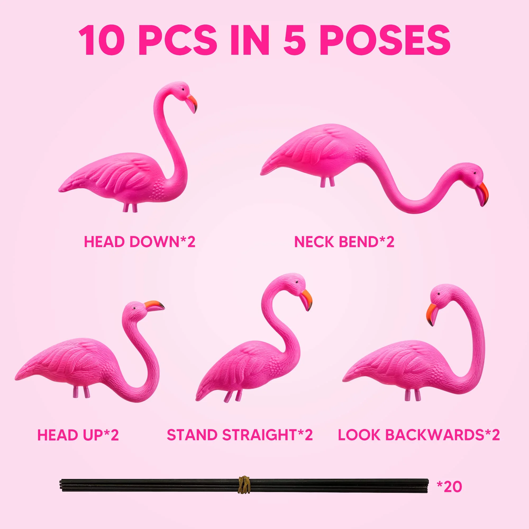 Syncfun 10 Pack Pink Flamingo, Small Yard Ornament Stakes For Outdoor Garden Decor, Luau Party Statue, Beach, Lawn