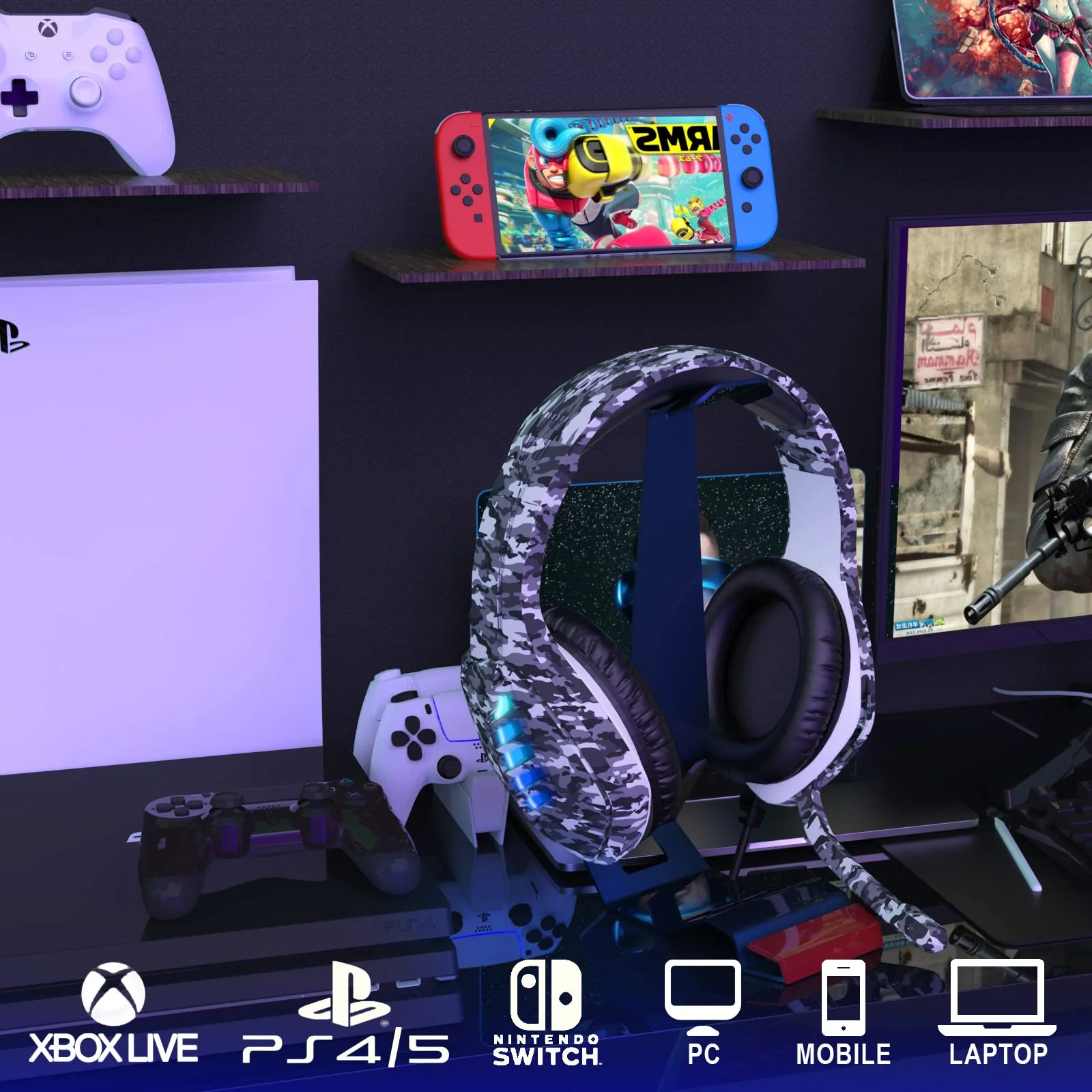 targeal Gaming Headset with Microphone - for PC, PS4, PS5, Switch, Xbox One, Xbox Series X|S - 3.5mm Jack Gamer Headphone with Noise Canceling Mic