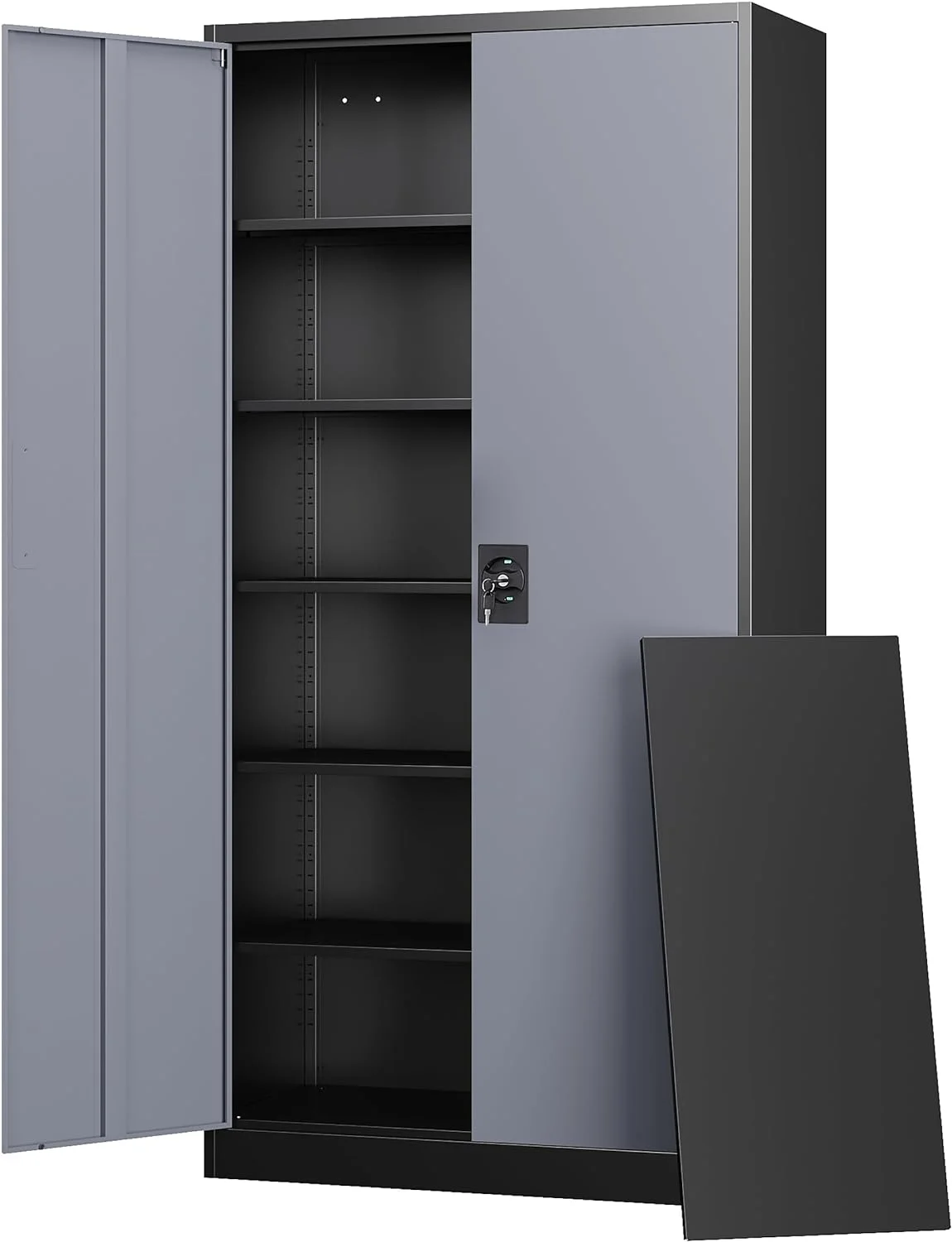 AUCHI Metal Garage Storage Cabinets with Lock Door and Adjustable Shelves, Steel Tool Cabinets for Home,Office,Warehouse Organisieren (Black Grey, 72
