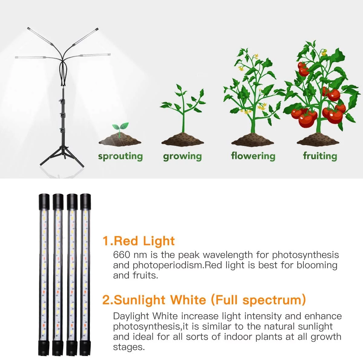 Grow Light with Stand, 5500K Full Spectrum Gooseneck Floor Plant Light for Indoor Plants Growing,5 Dimmable Levels & Auto On/Off Timer,Tripod Stand Plant Lamp Height Adjustable