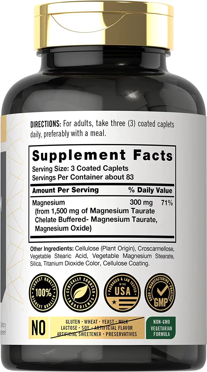 Magnesium Taurate 1500mg | 250 Caplets | by Carlyle