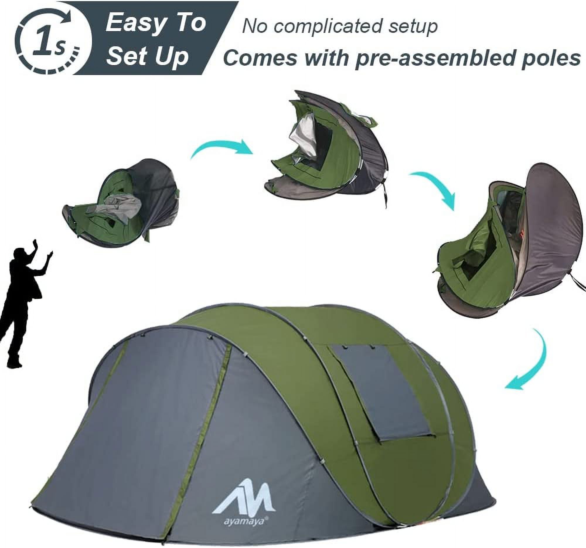 6 Person Easy Pop Up Tents for Camping - YANRUI Double Layer Waterproof Instant Tent with Vestibule & Porch, Large Size Family Tent Automatic Setup for 4-6 People Camping Hiking (Poles Included)