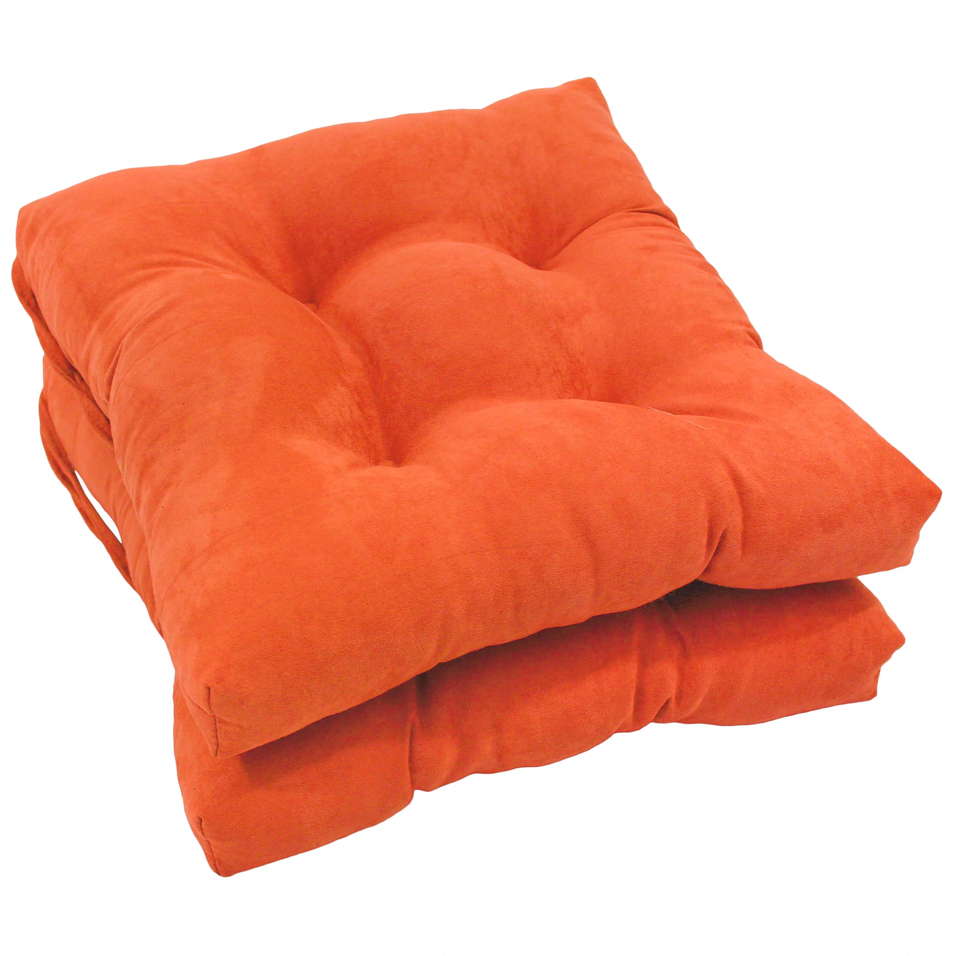 Blazing Needles 16 in. Solid Microsuede Square Tufted Chair Cushions, Tangerine Dream - Set of 2