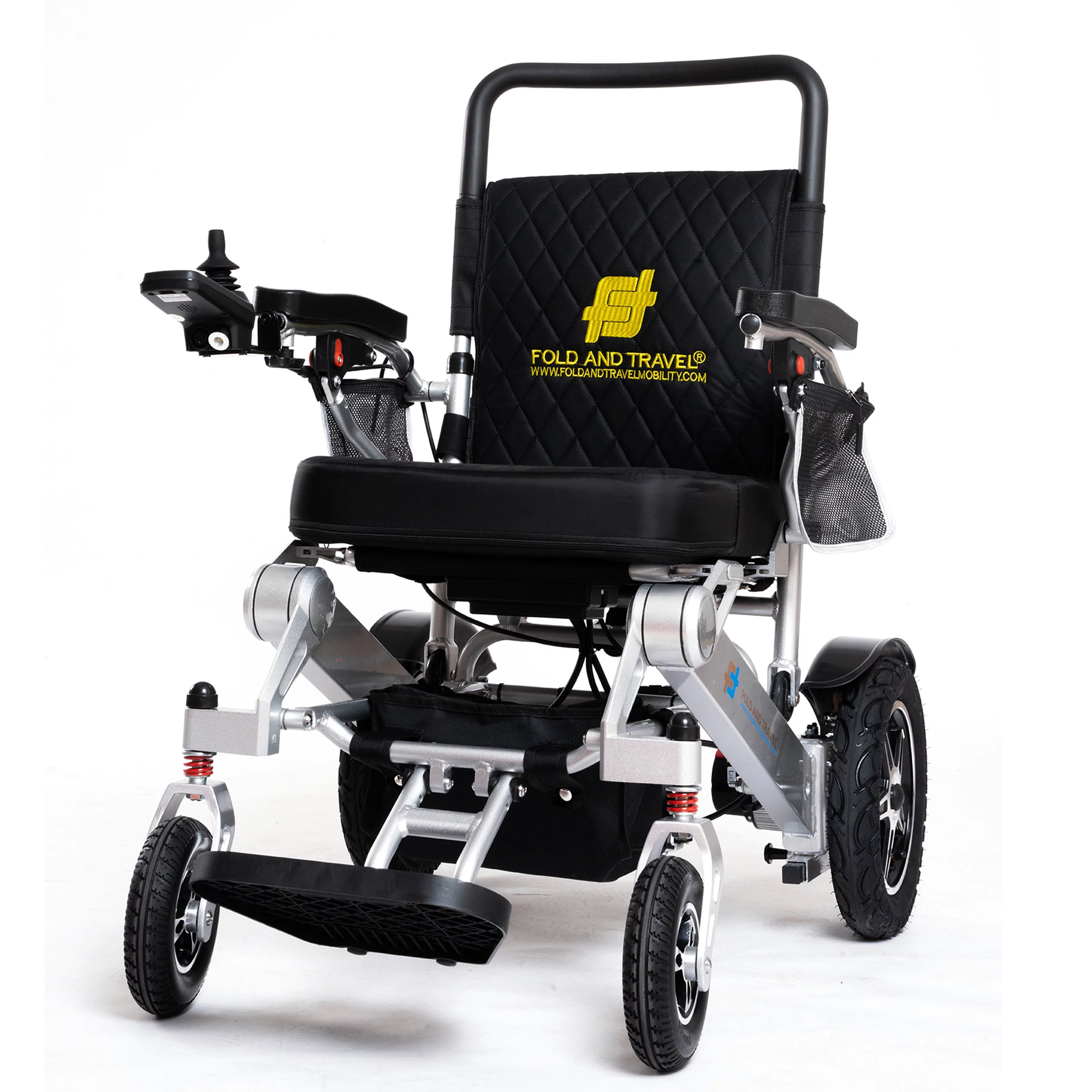Fold And Travel Lightweight Foldable Remote Control Portable Electric Power Wheelchair - Silver Frame, Black Seat