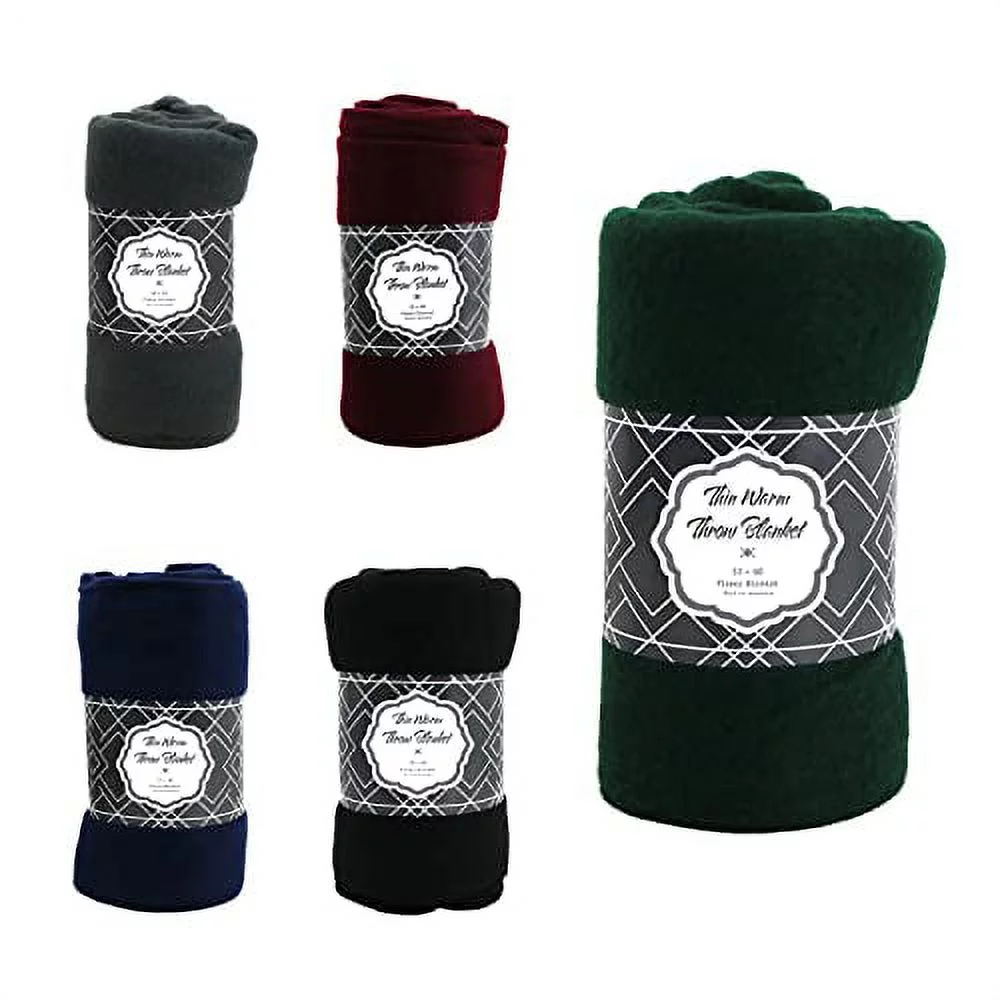 Moda West Case of 24 Wholesale Thin Throw Bulk Soft Fleece Throw Blankets 50 X 60 with Assorted Bright 5 Colors