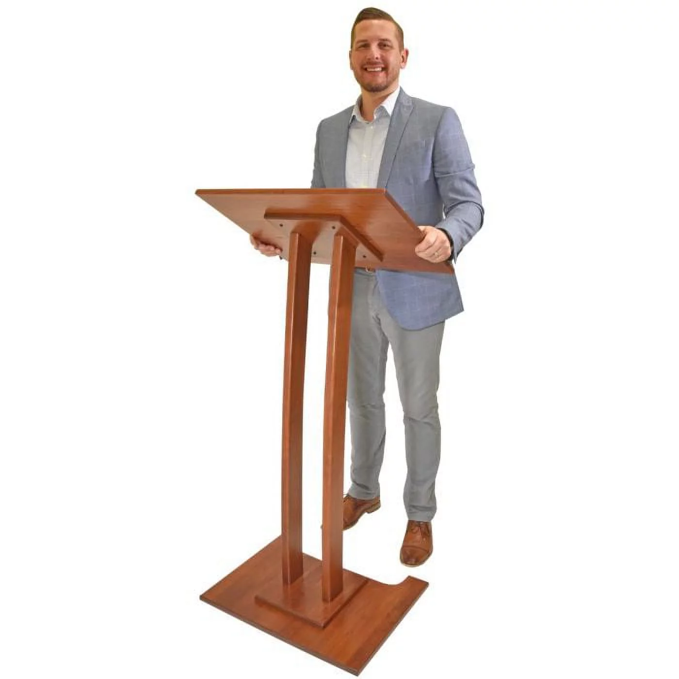 Kingdom Modern Curved Cherry Wood Pulpit, Stand Up Church Lectern, Slanted Conference Pulpit for Speakers, Speeches and Other Occasions