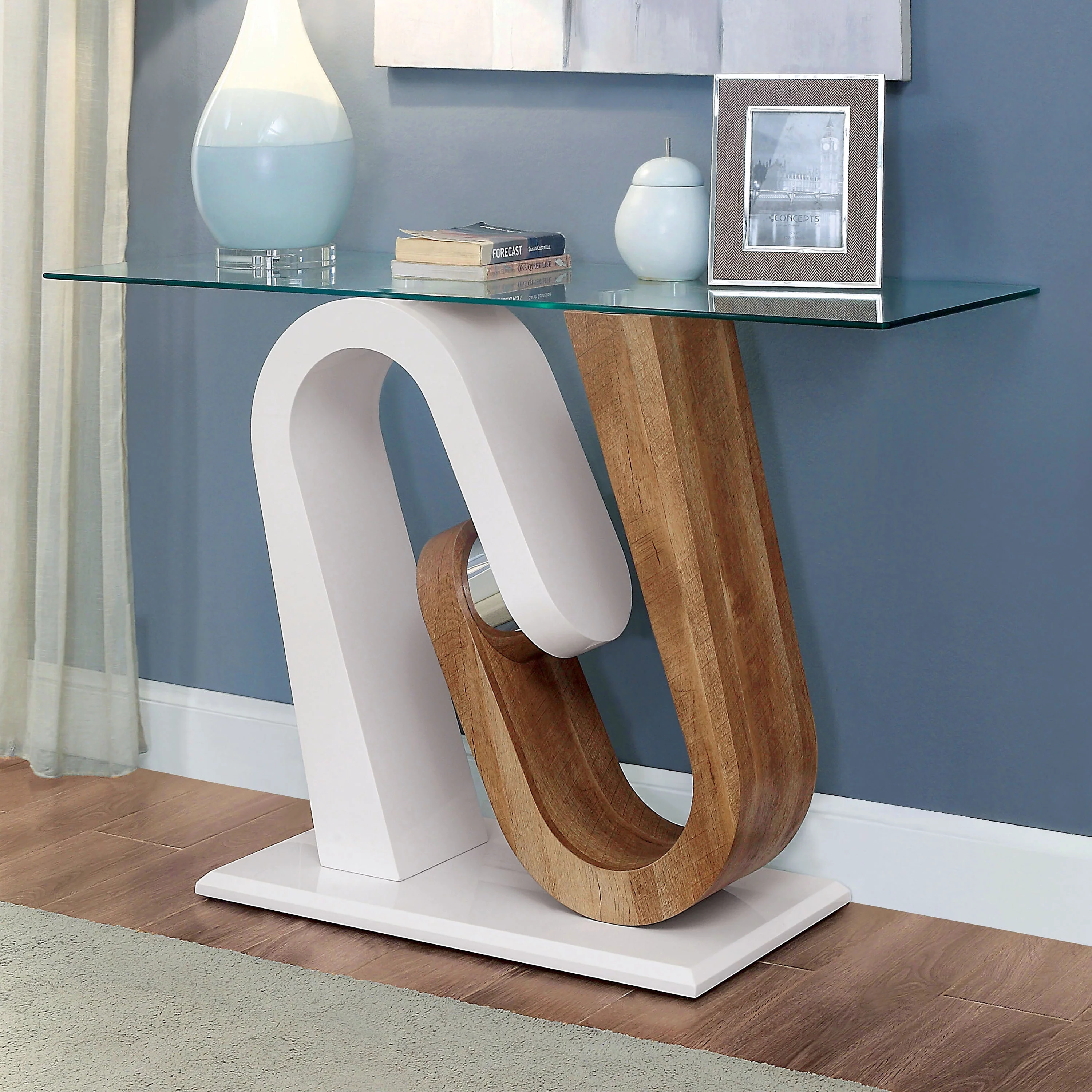 Furniture of America Lyela Glass Top Sofa Table, White