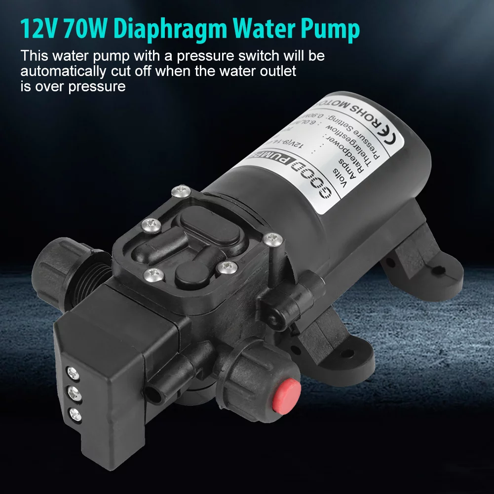 Diaphragm Water Pump Dc 12v High Pressure Water Pump 70w 6a Intelligent Self-Priming 0.9mpa 6l/Min Suitable for Rv Camping Boat Garden Pump and Welding Torch Cooling