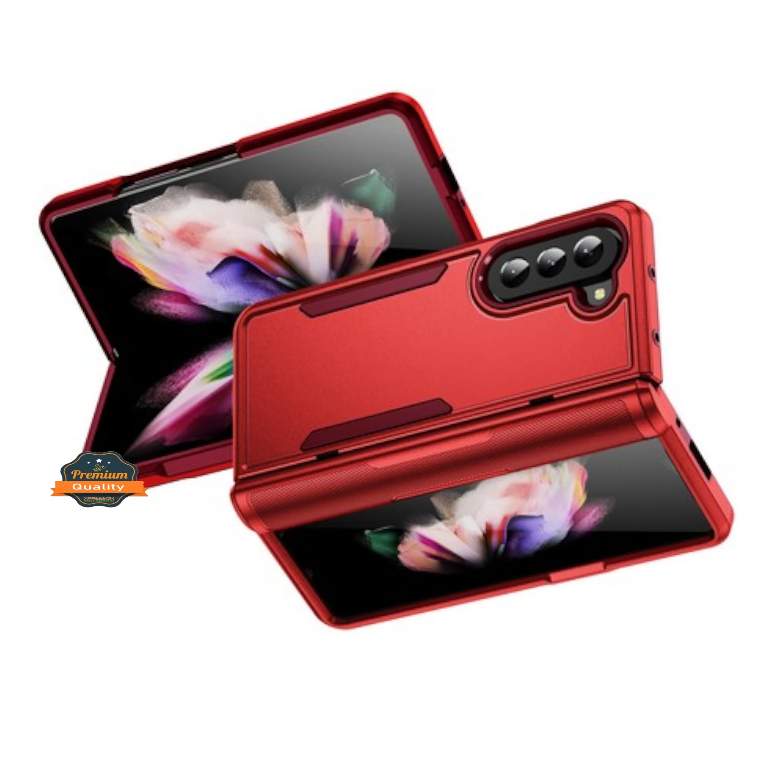 For Samsung Galaxy Z Fold 5 Hybrid Bumper Rugged Dual Layer Hard PC TPU Heavy-Duty Military-Grade Rubber Protective Phone Case Cover by Xpression - Red