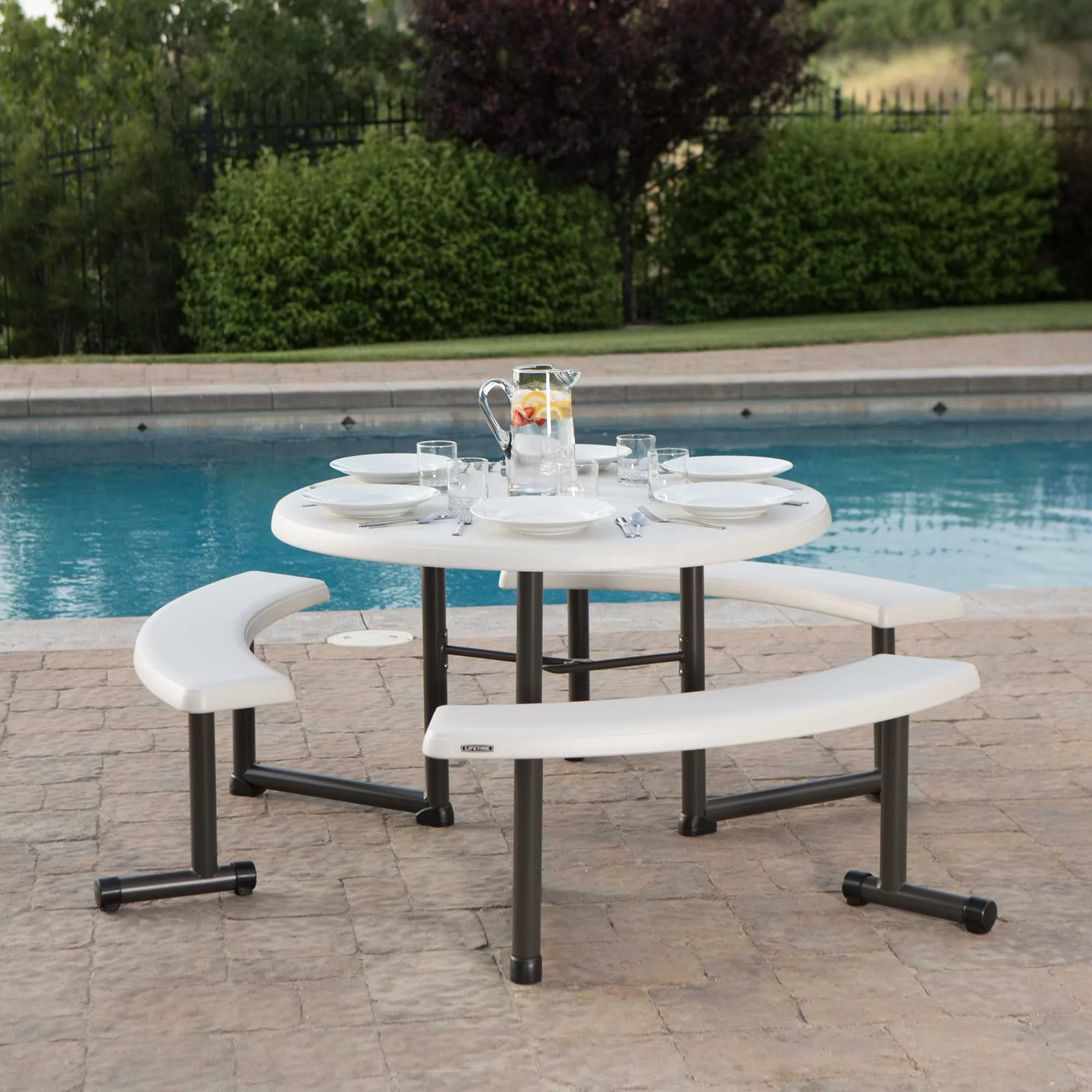 Lifetime Plastic Round Picnic Table, Almond 260205