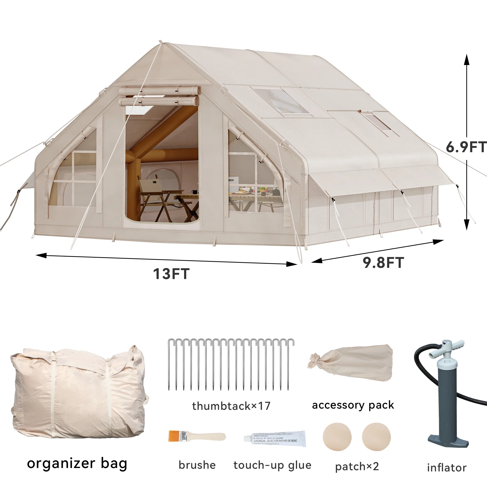 Dextrus Inflatable Camping Tent with Pump, Glamping Tents, Easy Setup 4 Season Waterproof Windproof Outdoor Blow Up Tent, Suitable for 2-6 people