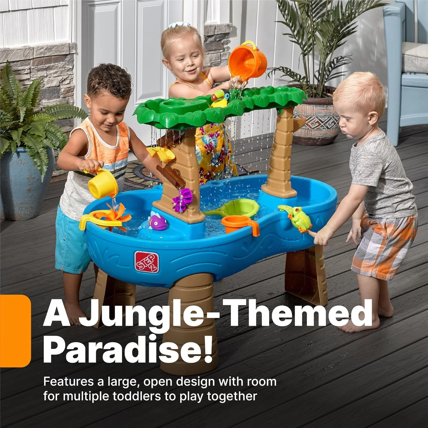 Tropical Rainforest Kids Water Tables, Outdoor Toddler Activity Table, Ages 1.5+ Years Old, 13 Piece Water Toy Accessories, Blue & Green