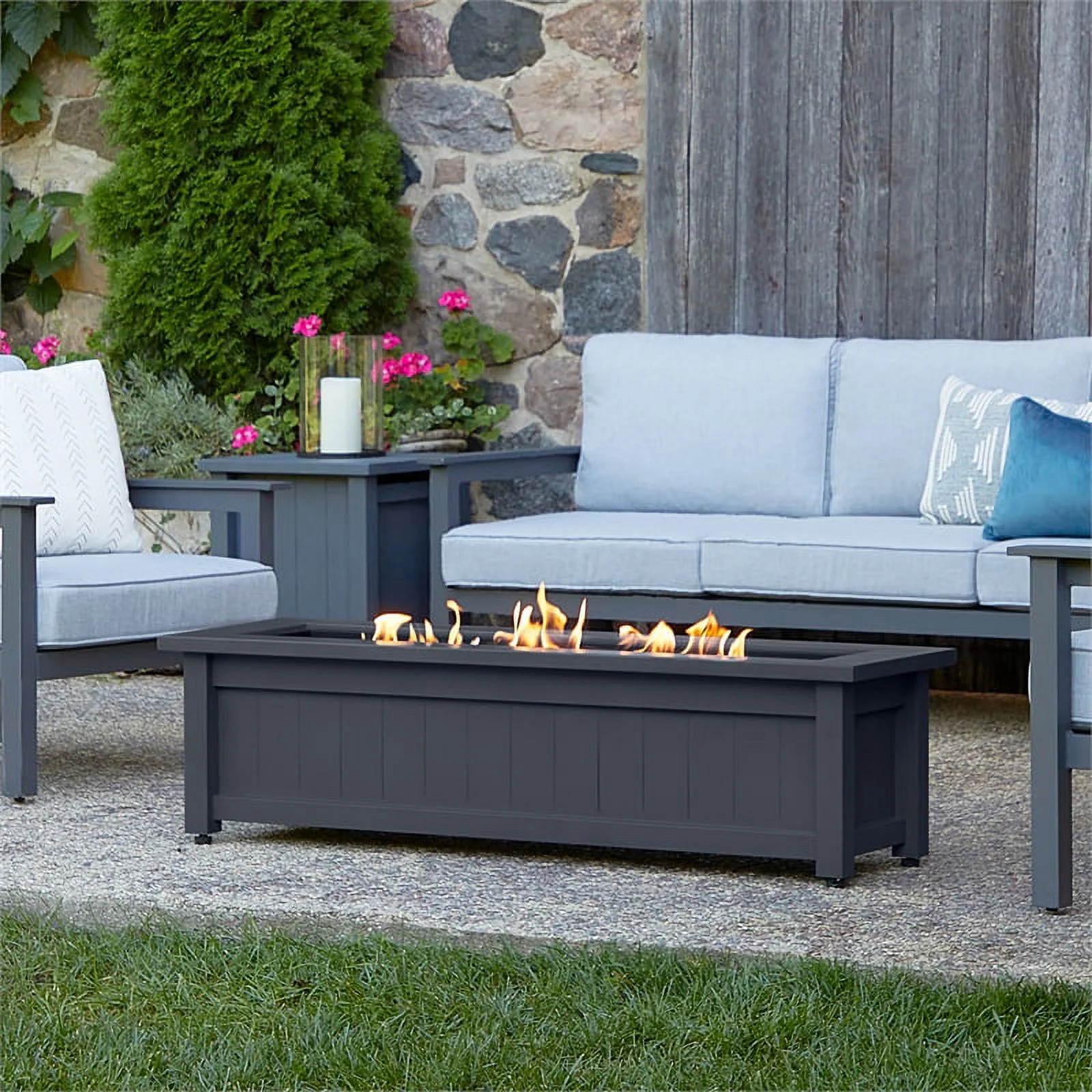 Afuera Living Modern Rectangle Metal Propane Fire Table in Gray