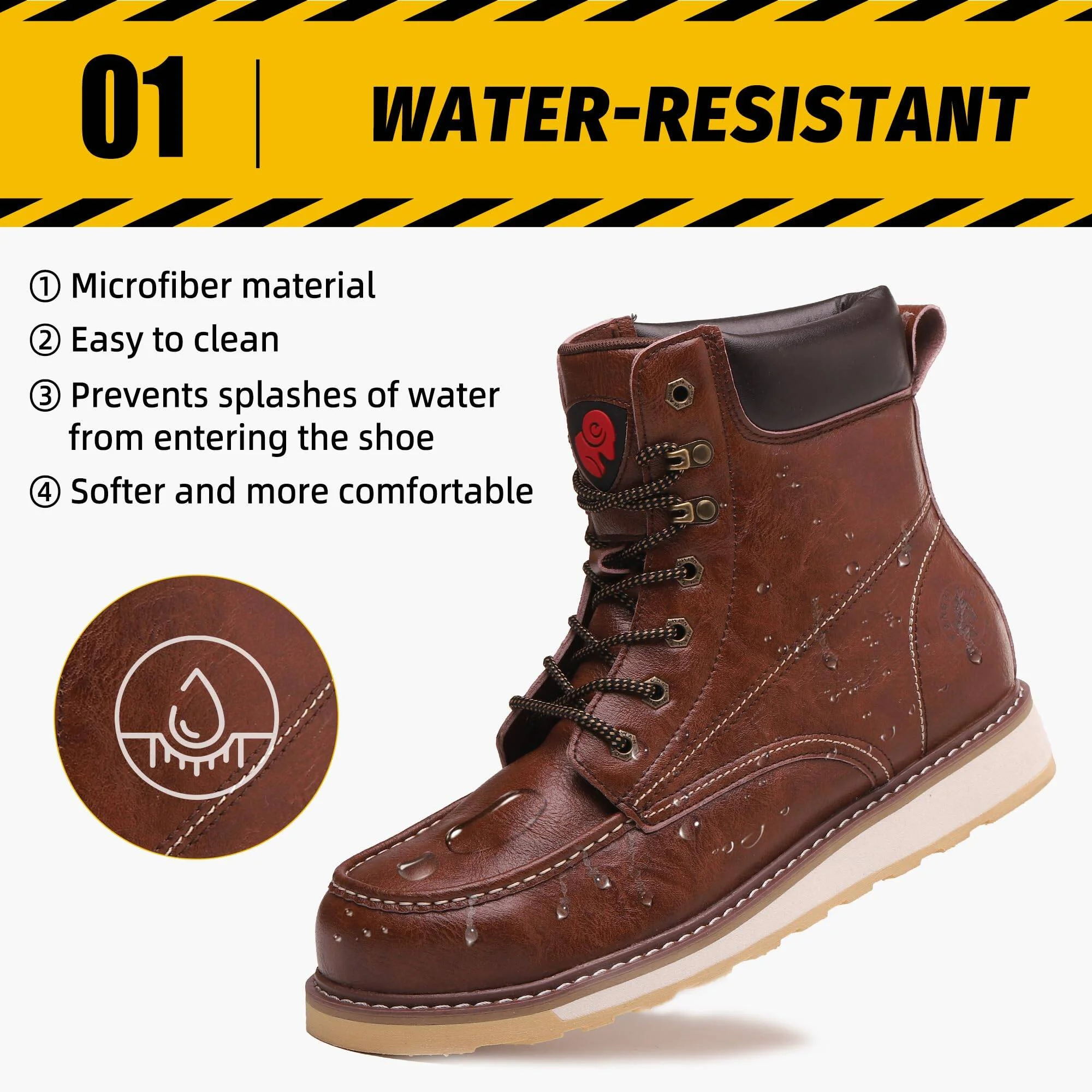 ANGRYRAM Work Boots for Men Steel Toe Boots,Waterproof Slip Resistant Industrial & Construction Work Boots