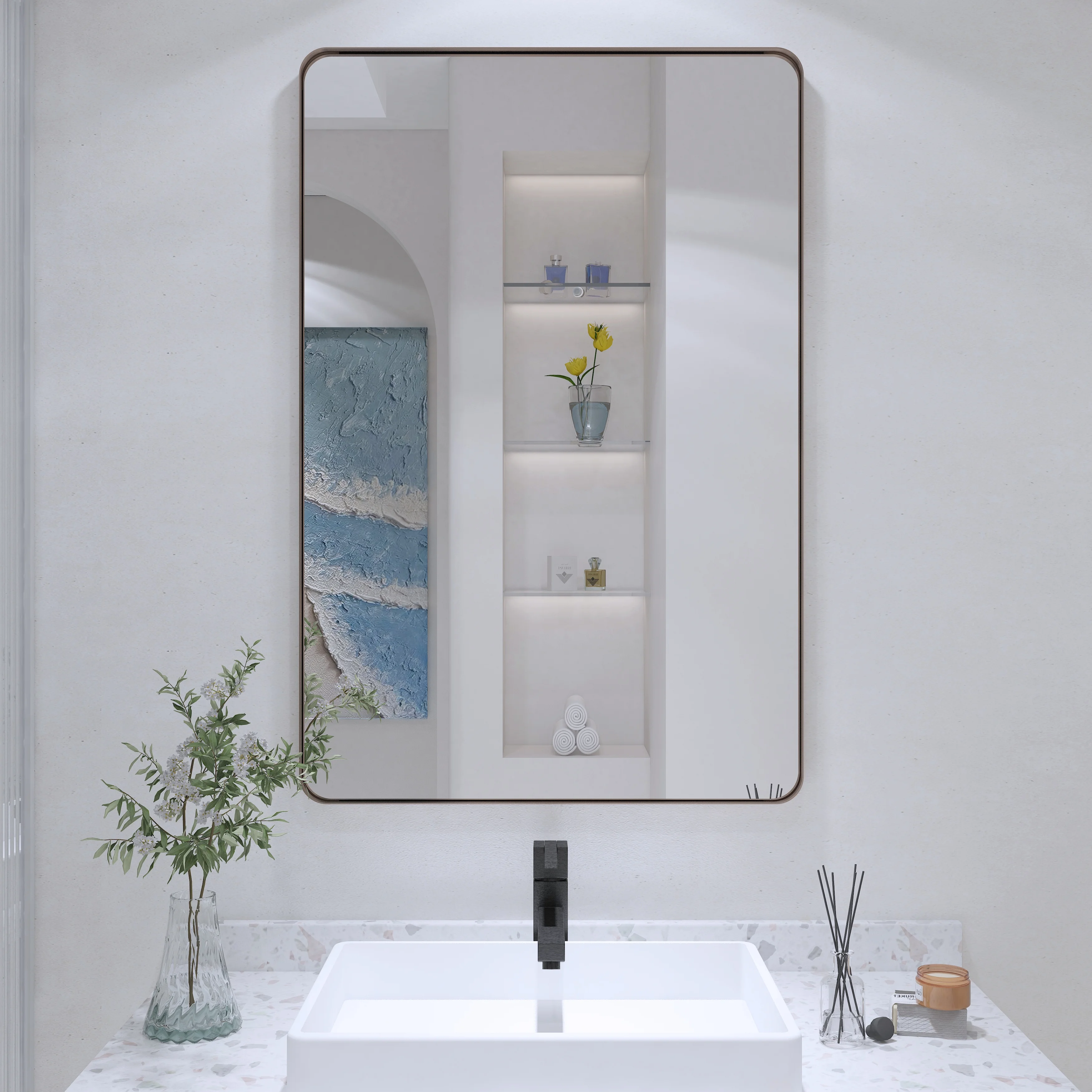 36 in. W x 24 in. H Rectangular Framed Wall Mounted Bathroom Vanity Mirror in Brushed Nickel