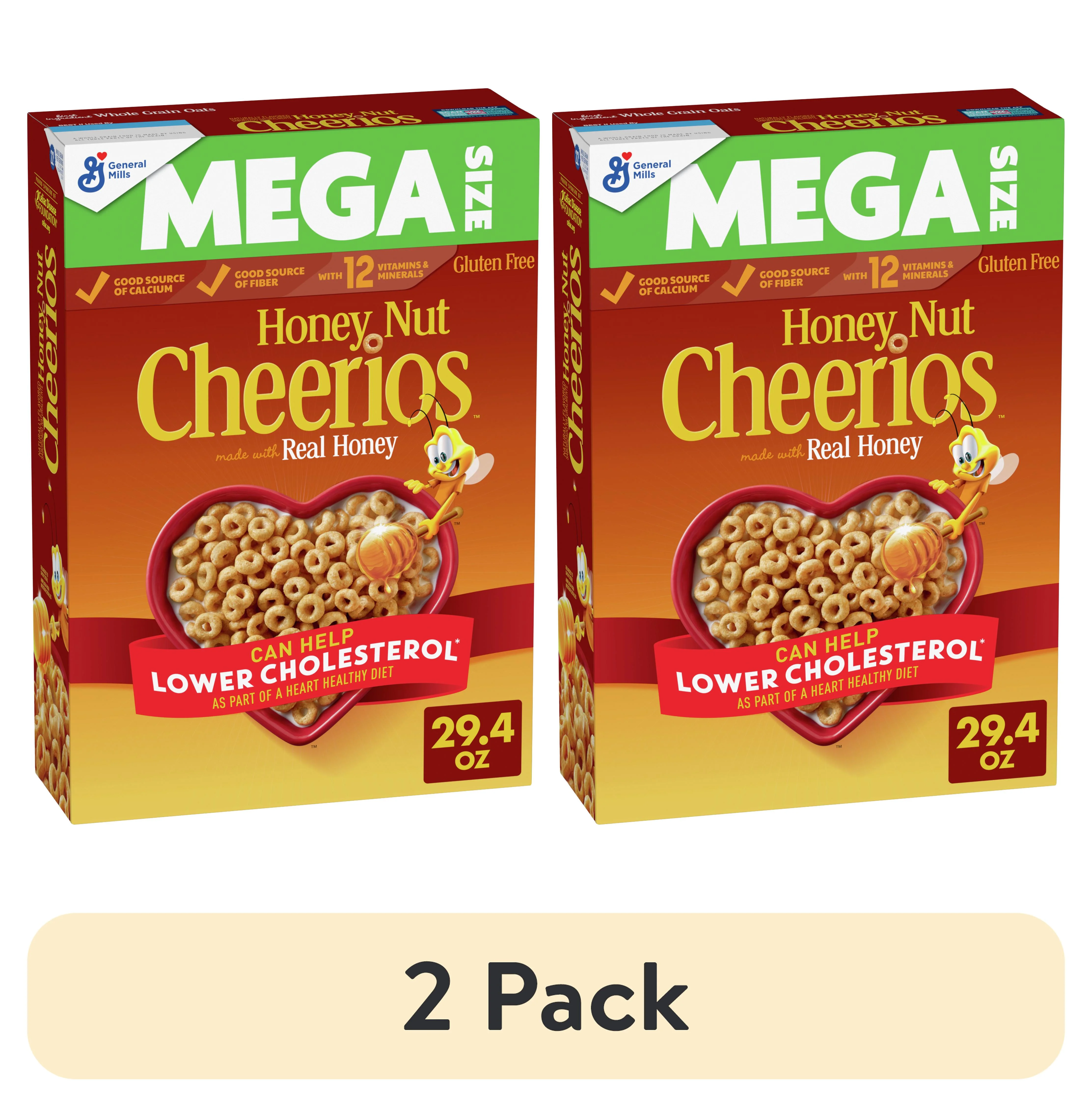 (2 pack) Honey Nut Cheerios Heart Healthy Gluten Free Breakfast Cereal, Giant Size, 29.4 oz