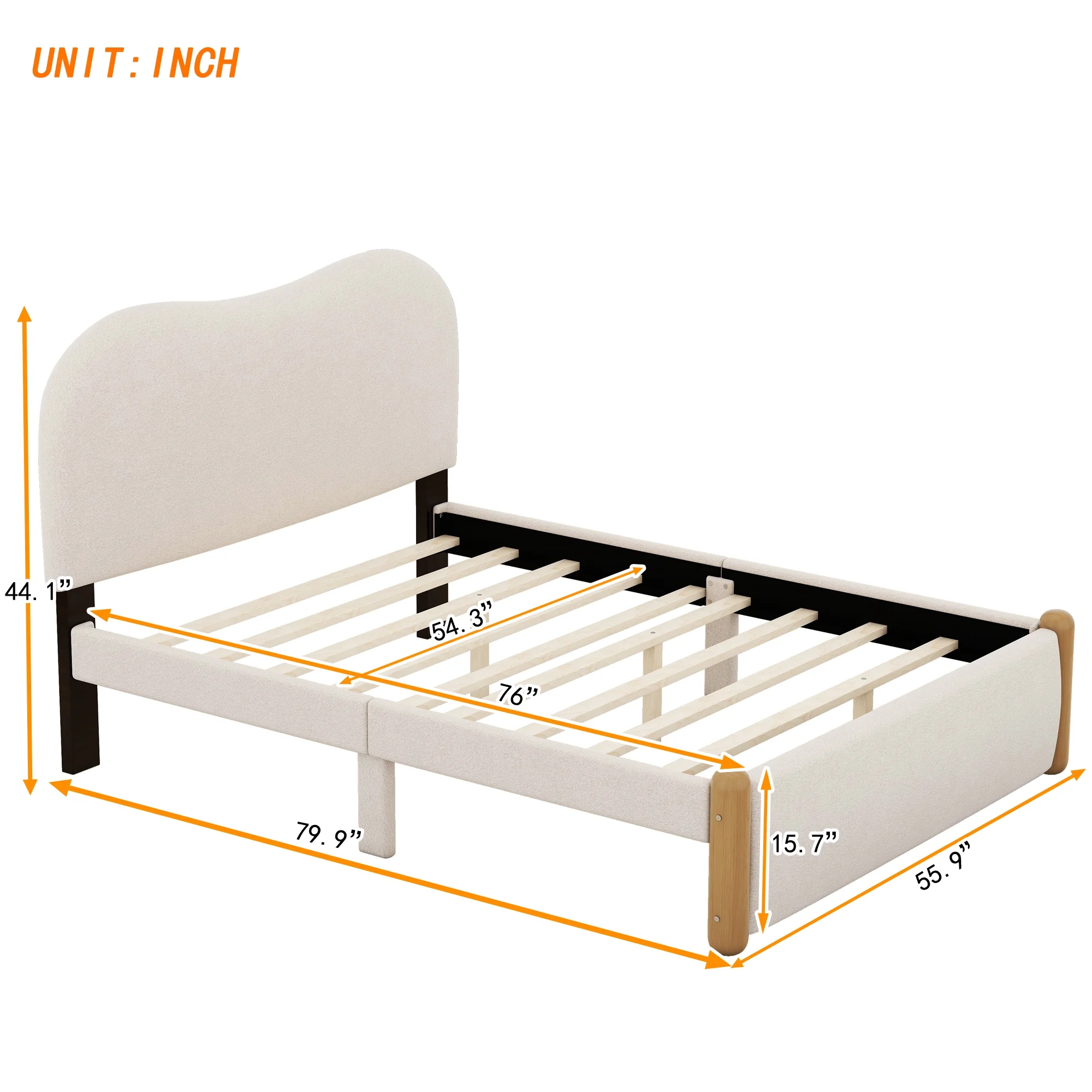 Churanty Full Size Upholstered Platform Bed with Wood Supporting Feet, Modern Berber Fleece Bed Frame for Kids Boys Girls Bedroom,Beige
