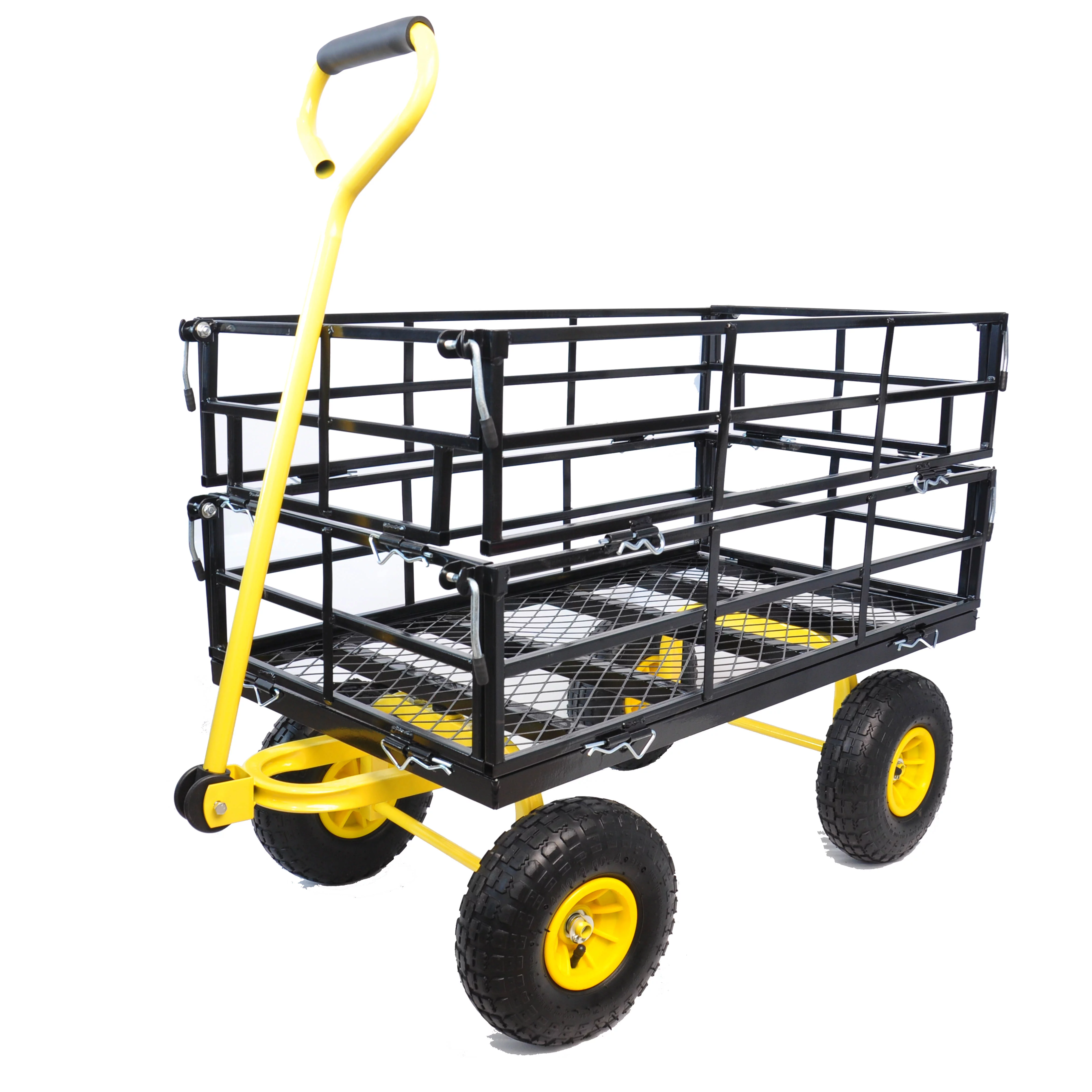 Duty 600 lbs Capacity Garden cart 180° Rotating Handle with Removable Mesh Sides to Convert into Flatbed Utility Metal Multi functional tool vehiclewith Perfect for Farm Yard