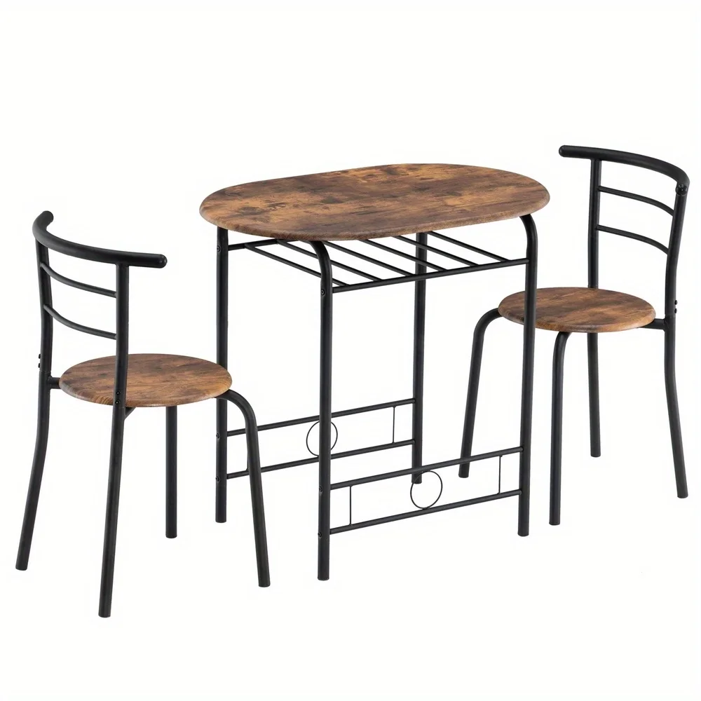3 Piece Kitchen Room Chairs Set for Dinette, Breakfast Nook, Farmhouse, Small Space, Modern Industrial Style, Dining Table for 2, Vintage Brown