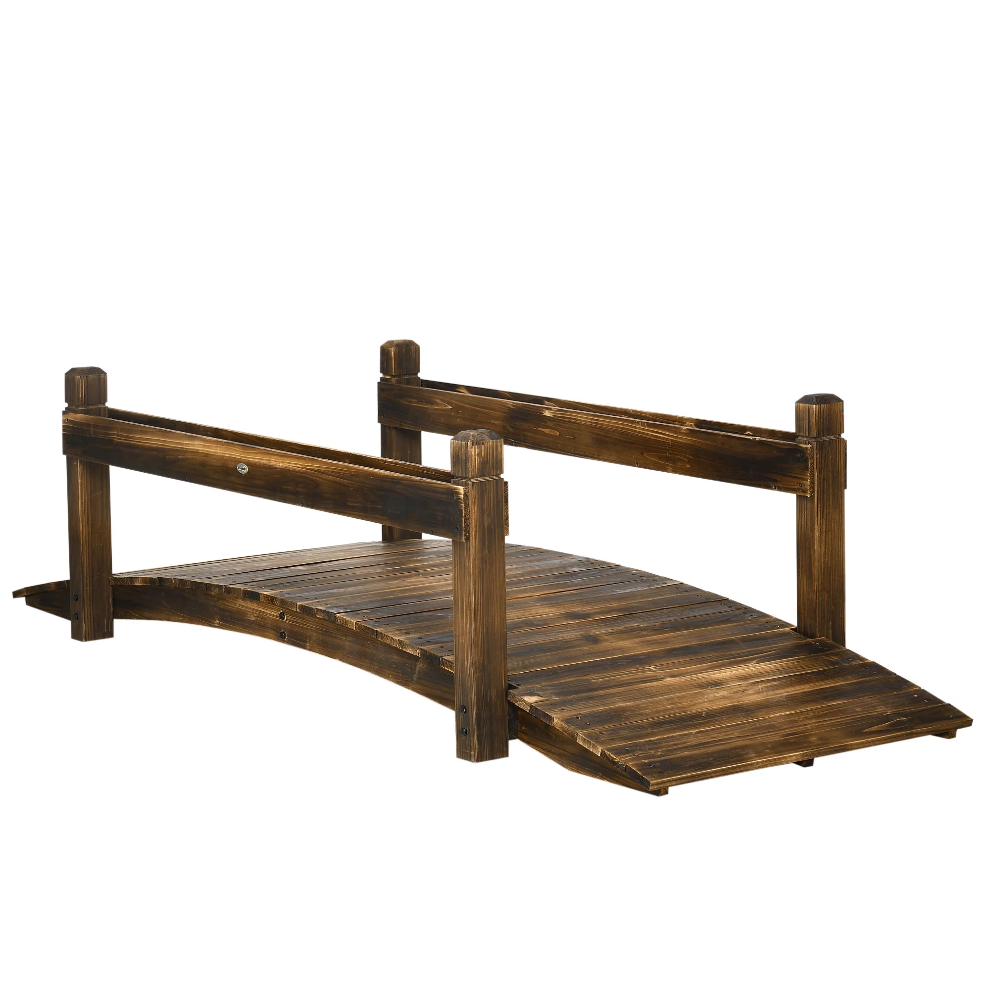 Outsunny Wooden Garden Bridge with Planters, Stained Finish Arc Footbridge