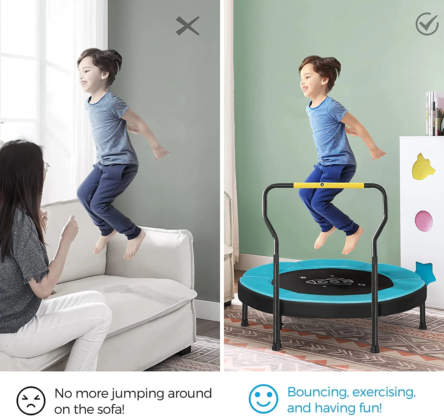 SONGMICS Trampoline for Kids, 3ft Mini Trampoline with Handlebar, 36