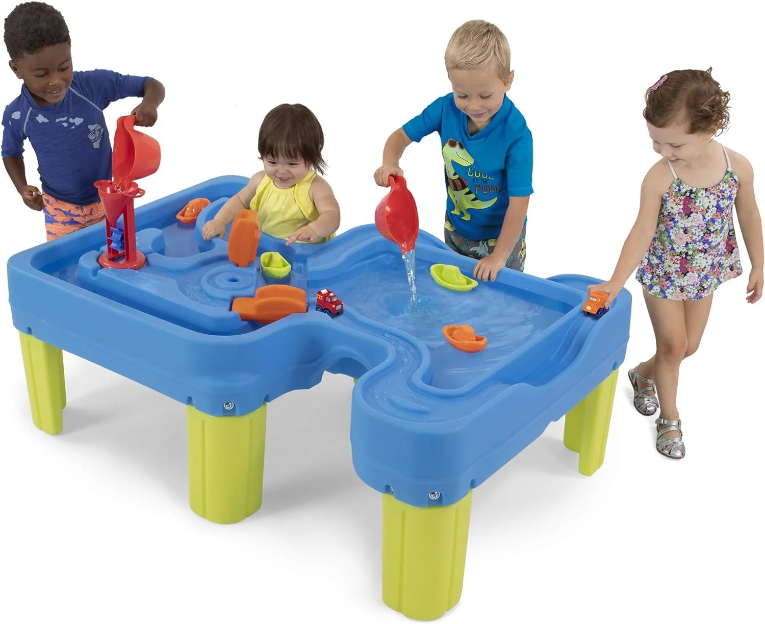 Big River and Roads Water Play Table, Outdoor Activity Table with Track Toys for Toddlers and Kids, 9 Accessories Included, Made in USA