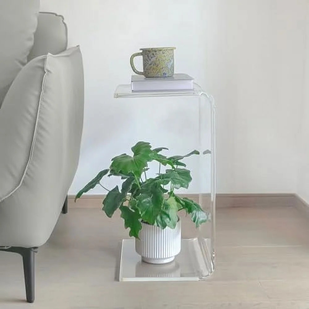 GEROBOOM Acrylic 24" H x 14" W x 12" D Clear Multipurpose C-Shape End Table Bed Desk Laptop Table for Living Room Bedroom Balcony Patio and Office